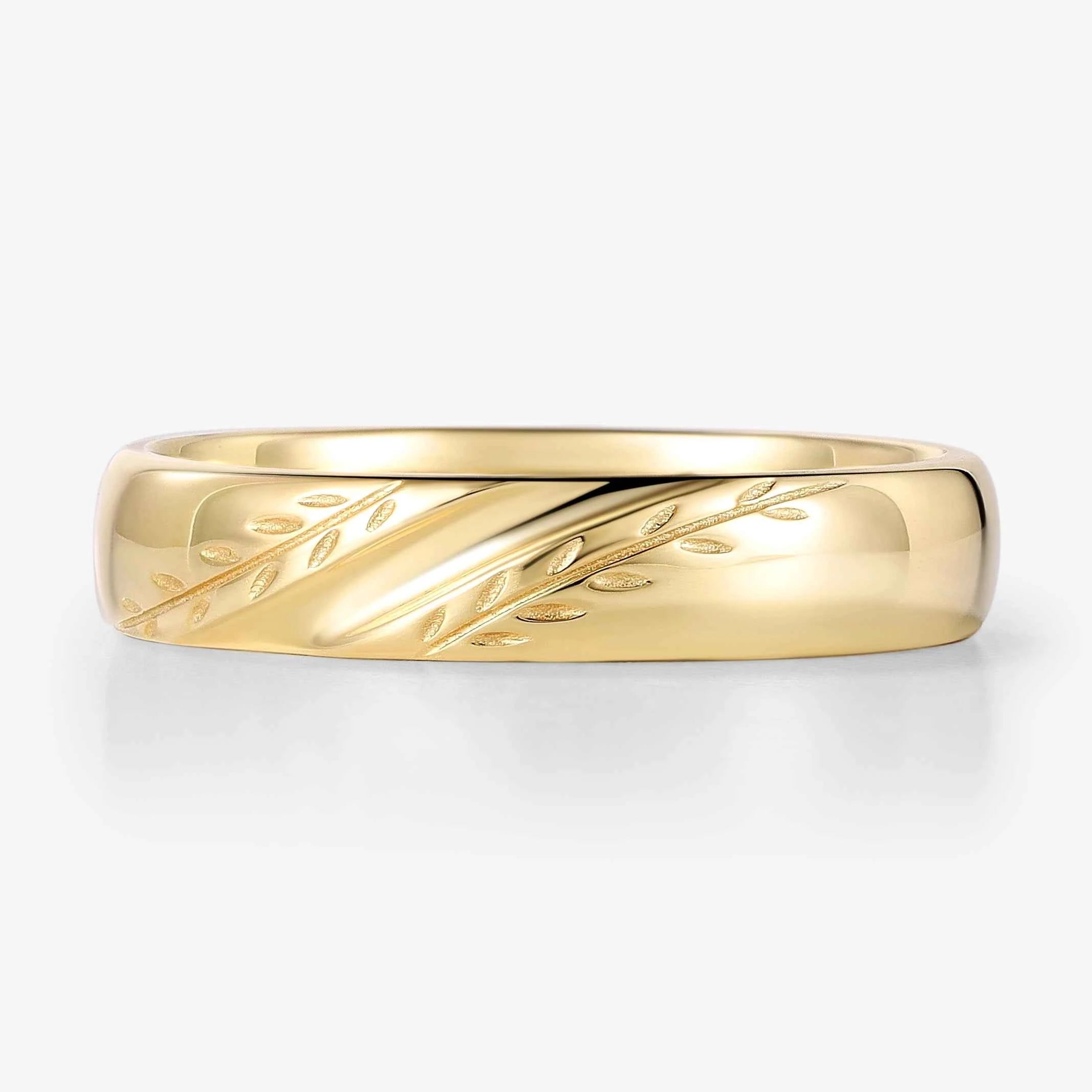Timeless Nature-Inspired Leaf Engraved Men's Wedding Band