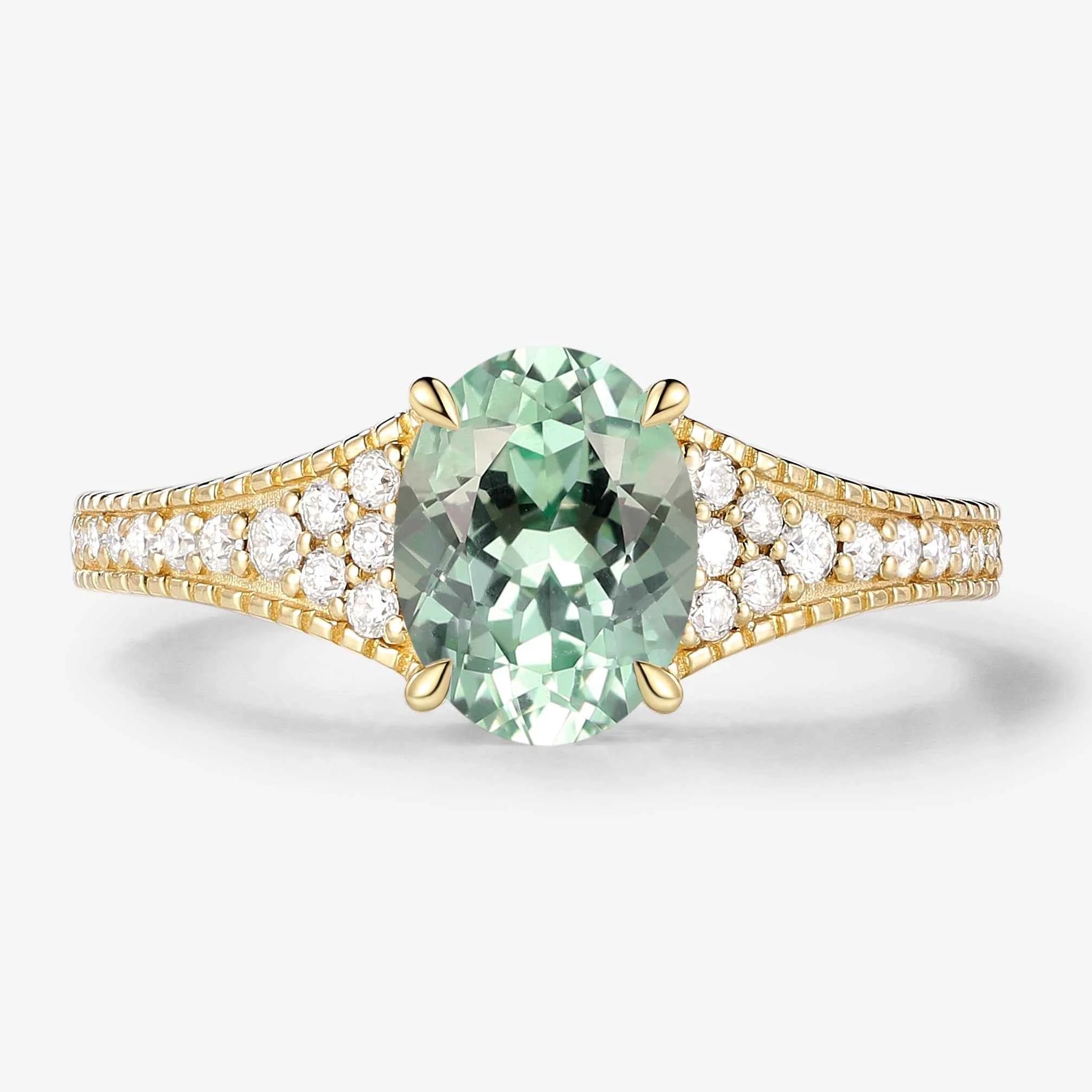 Vintage Bezel Oval Cut Sapphire Pavé Engagement Ring