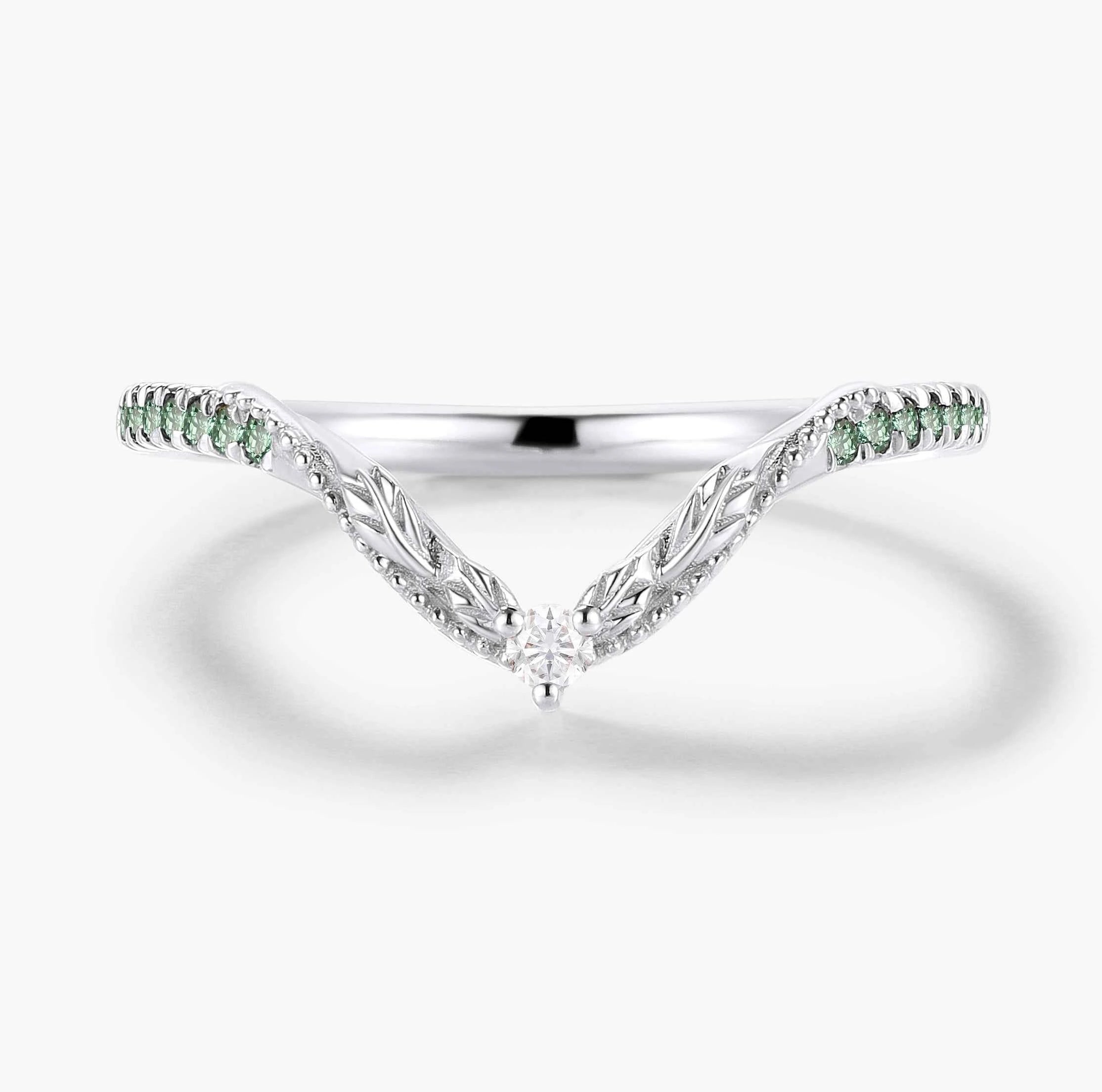 Vintage Nature Inspired Lab Diamond Curved Wedding Band - Vivienne For Jake