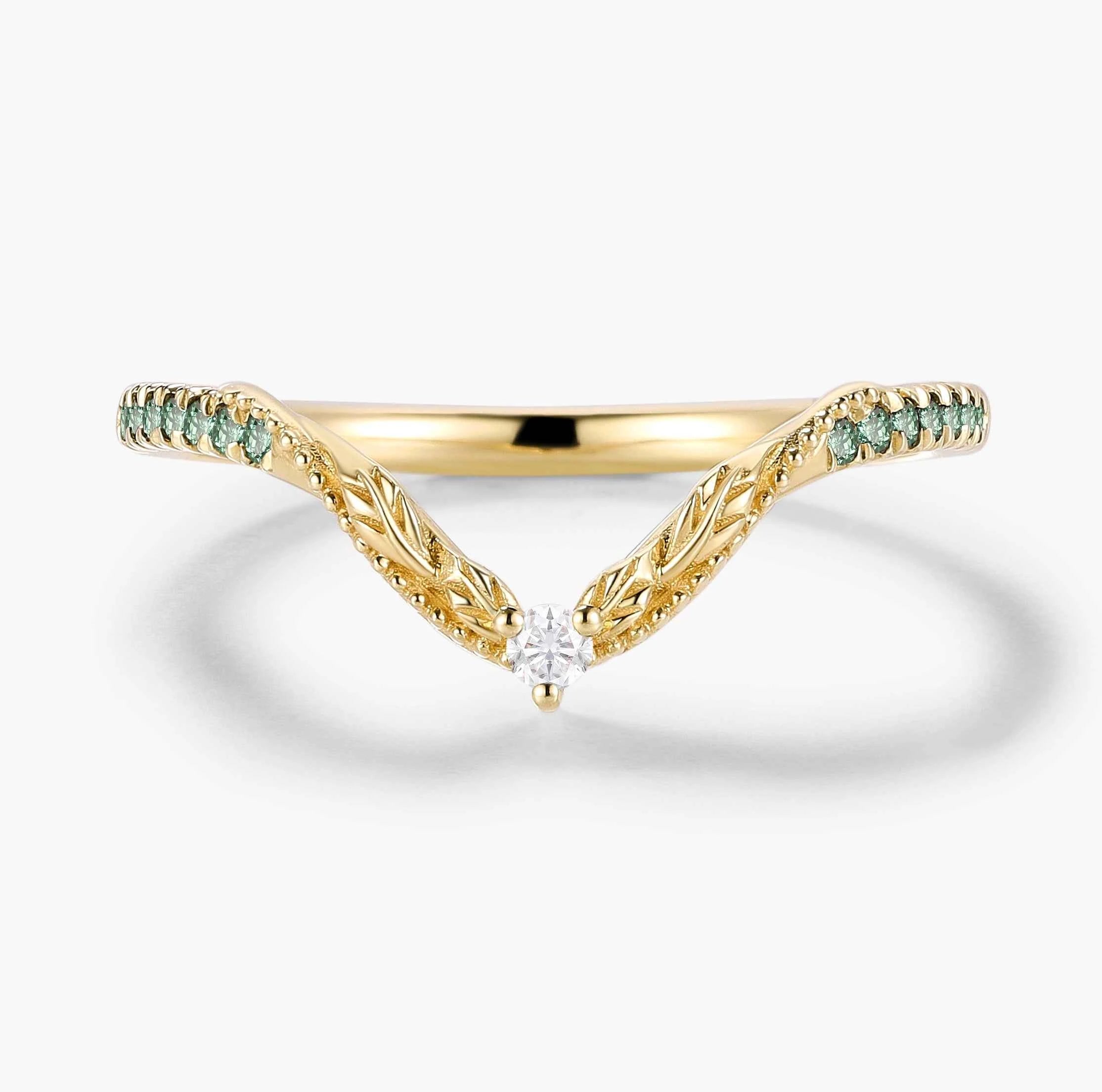 Vintage Nature Inspired Lab Diamond Curved Wedding Band - Vivienne For Jake