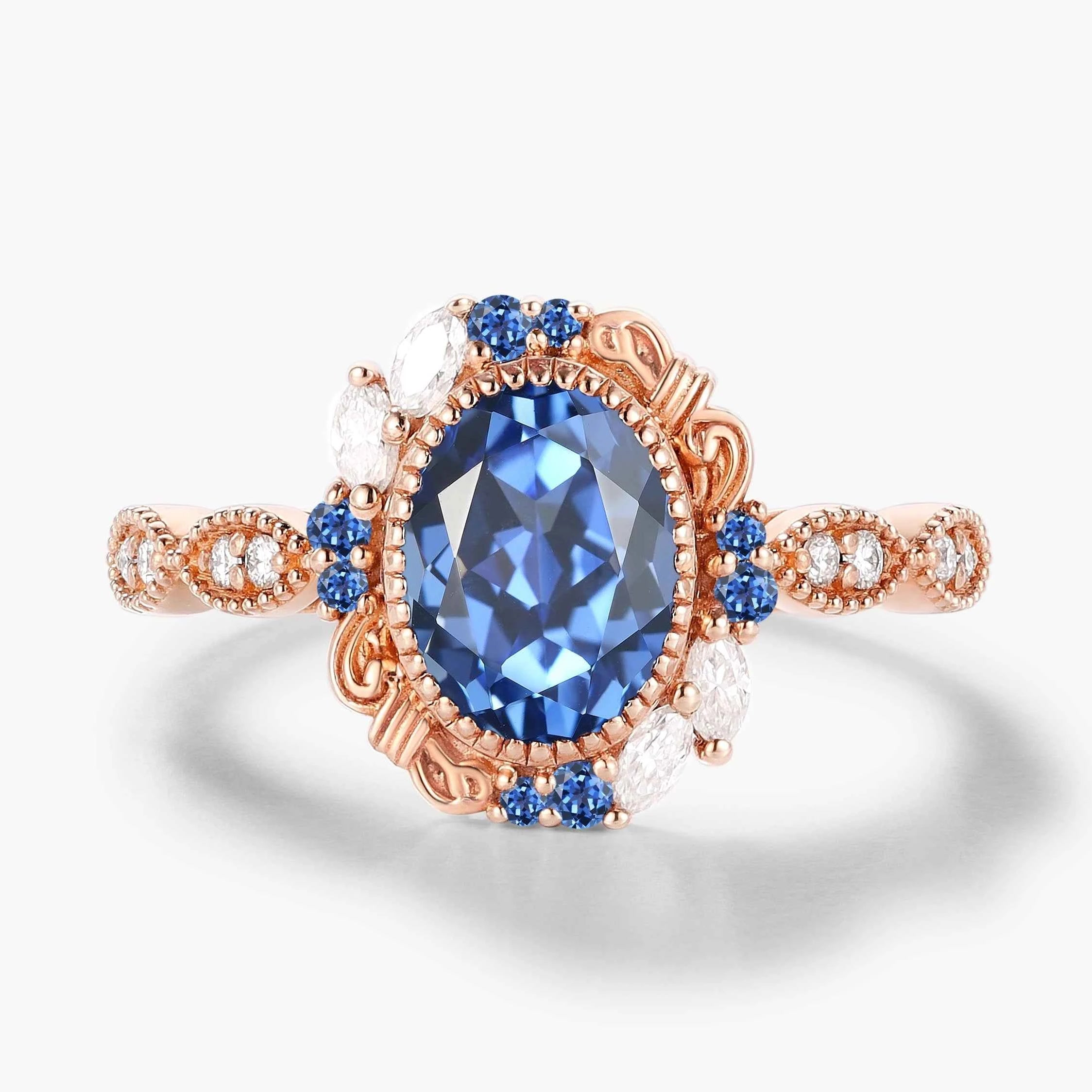 Vintage Bezel Oval Cut Royal Blue Sapphire Engagement Ring