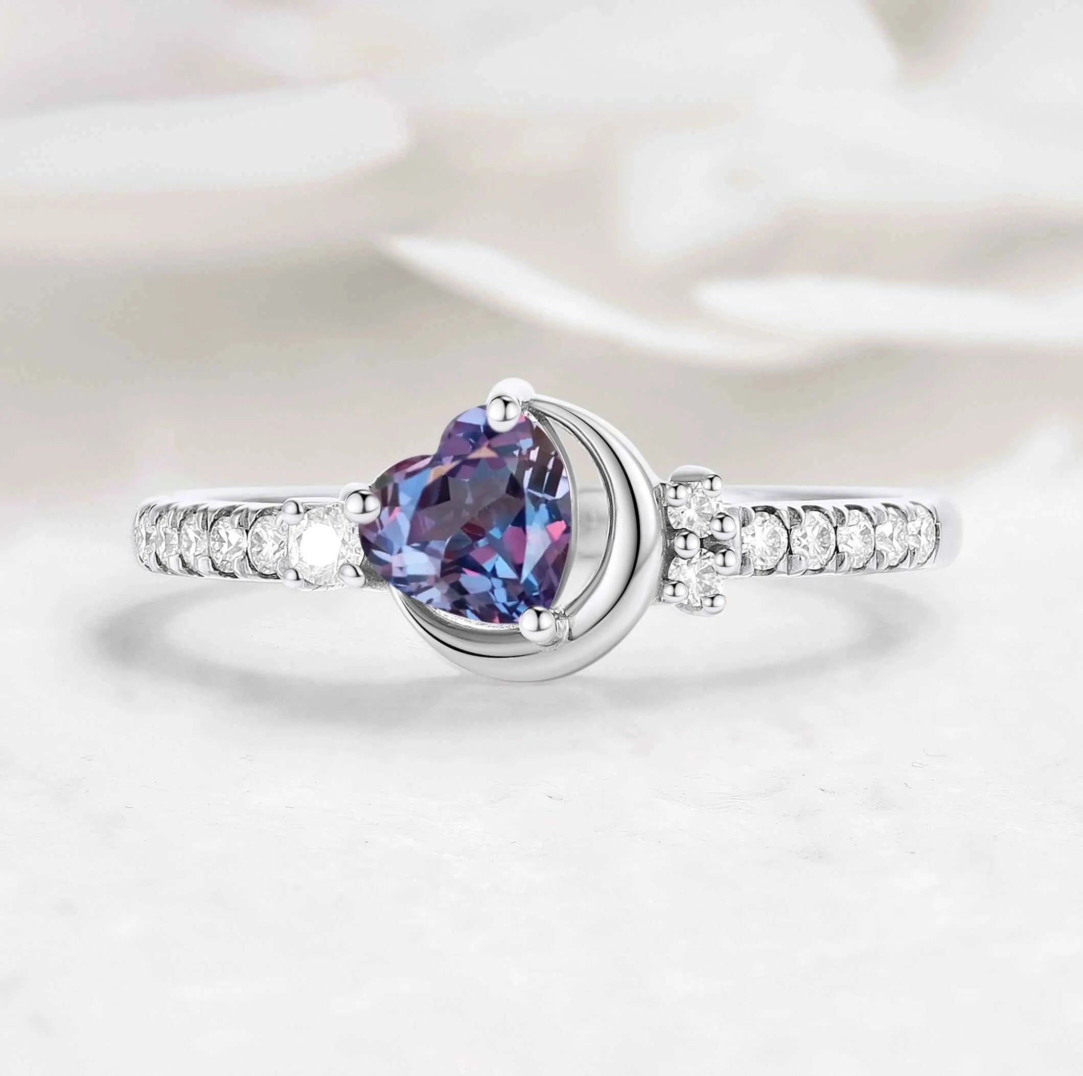 Moon Inspired Heart Cut Alexandrite Engagement Ring - Celestia