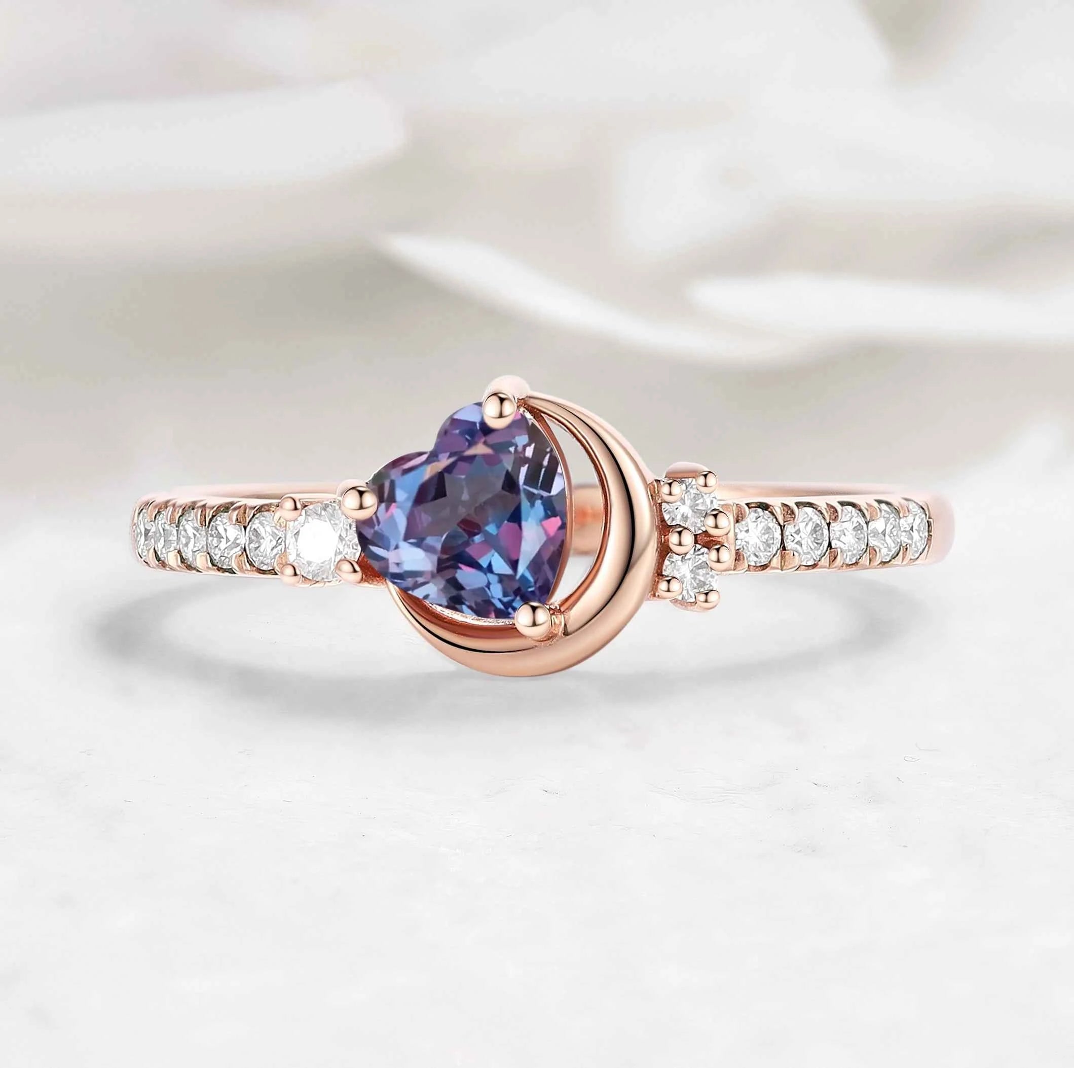 Moon Inspired Heart Cut Alexandrite Engagement Ring - Celestia