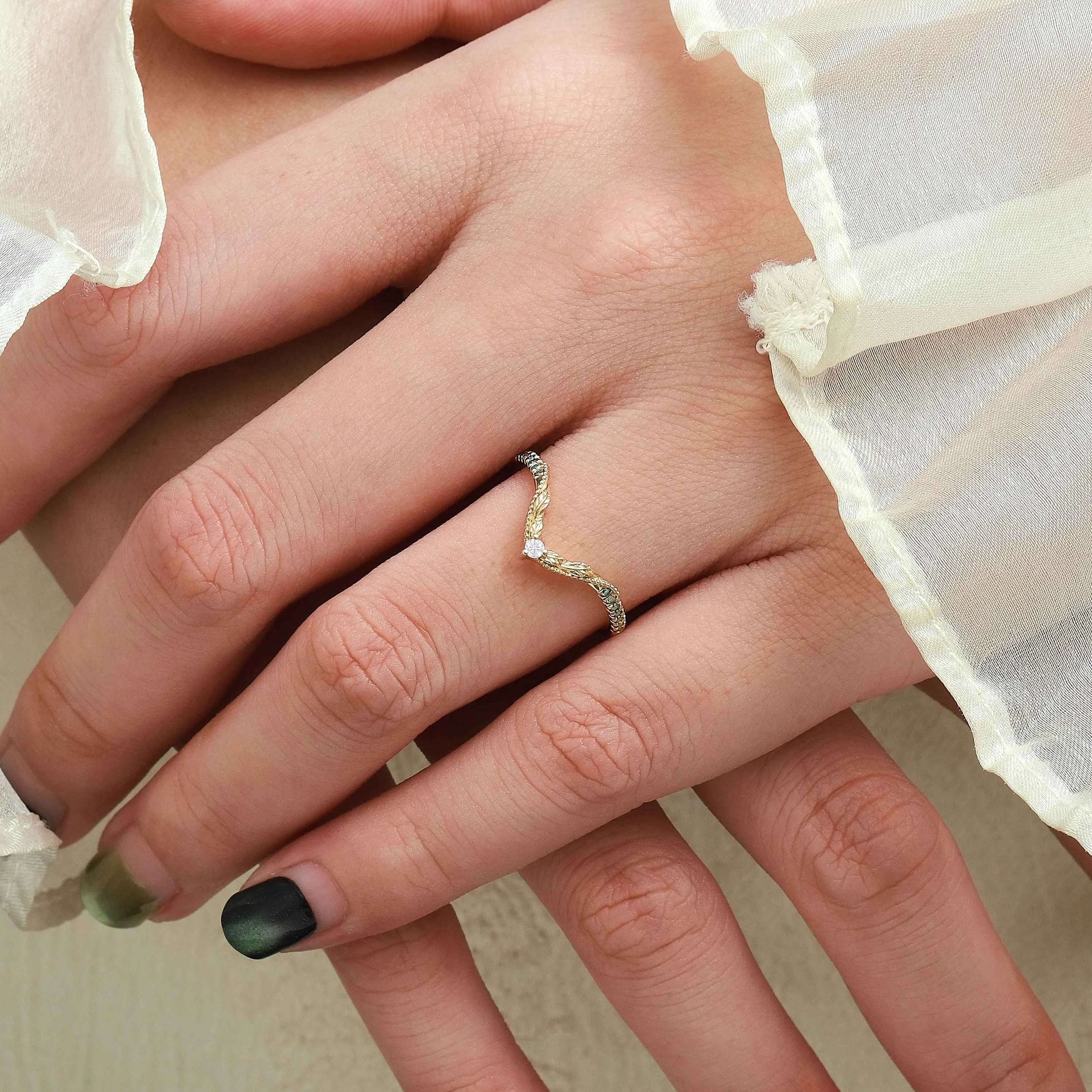 Vintage Nature Inspired Lab Diamond Curved Wedding Band - Vivienne For Jake