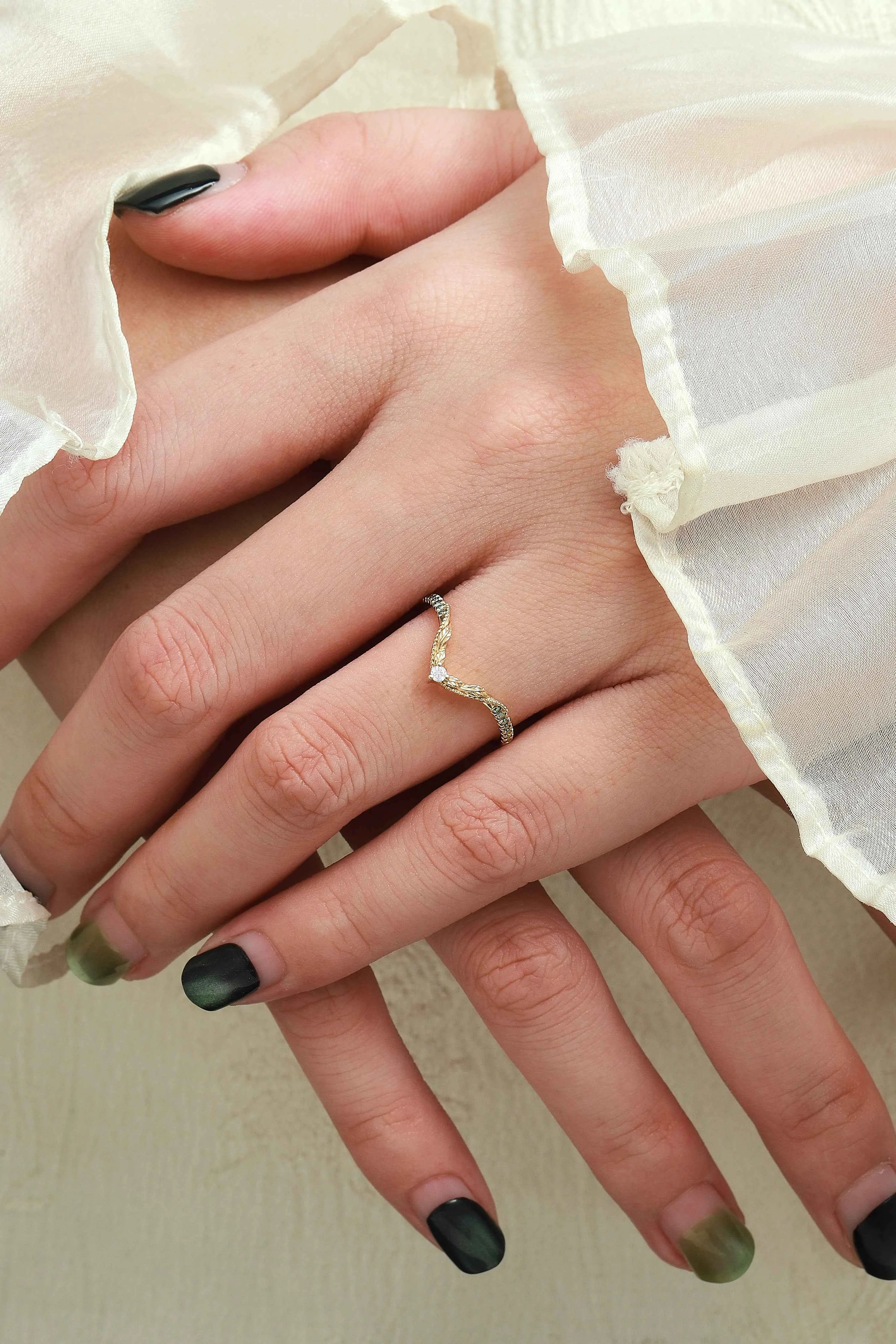 Vintage Nature Inspired Lab Diamond Curved Wedding Band - Vivienne For Jake