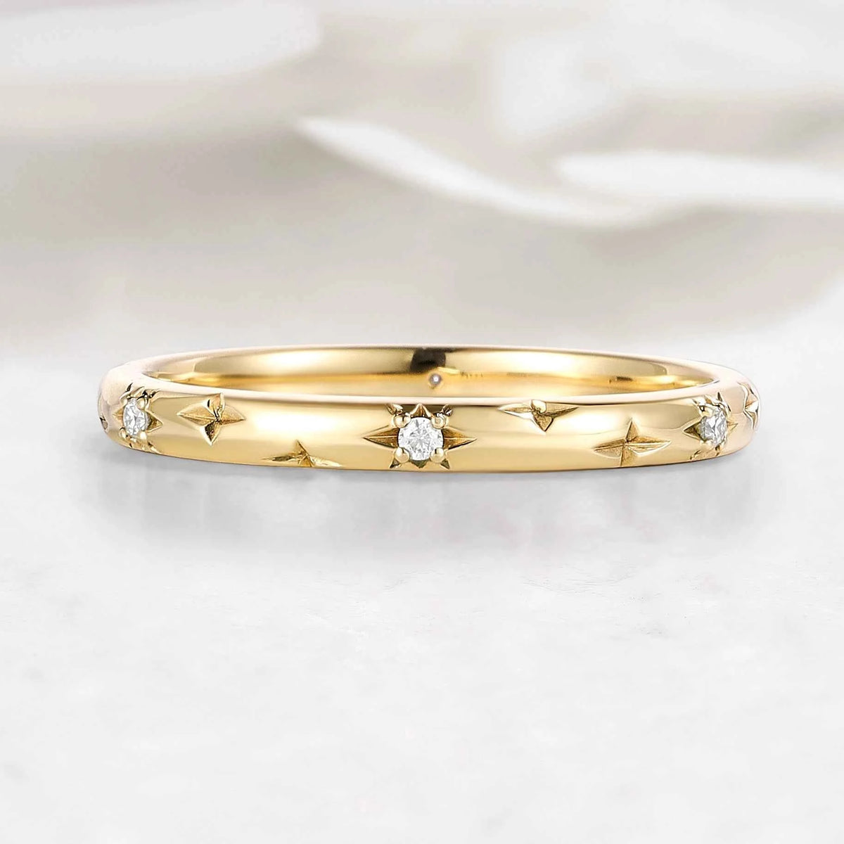 Celestial Moon & Star Moissanite 2mm Straight Wedding Band