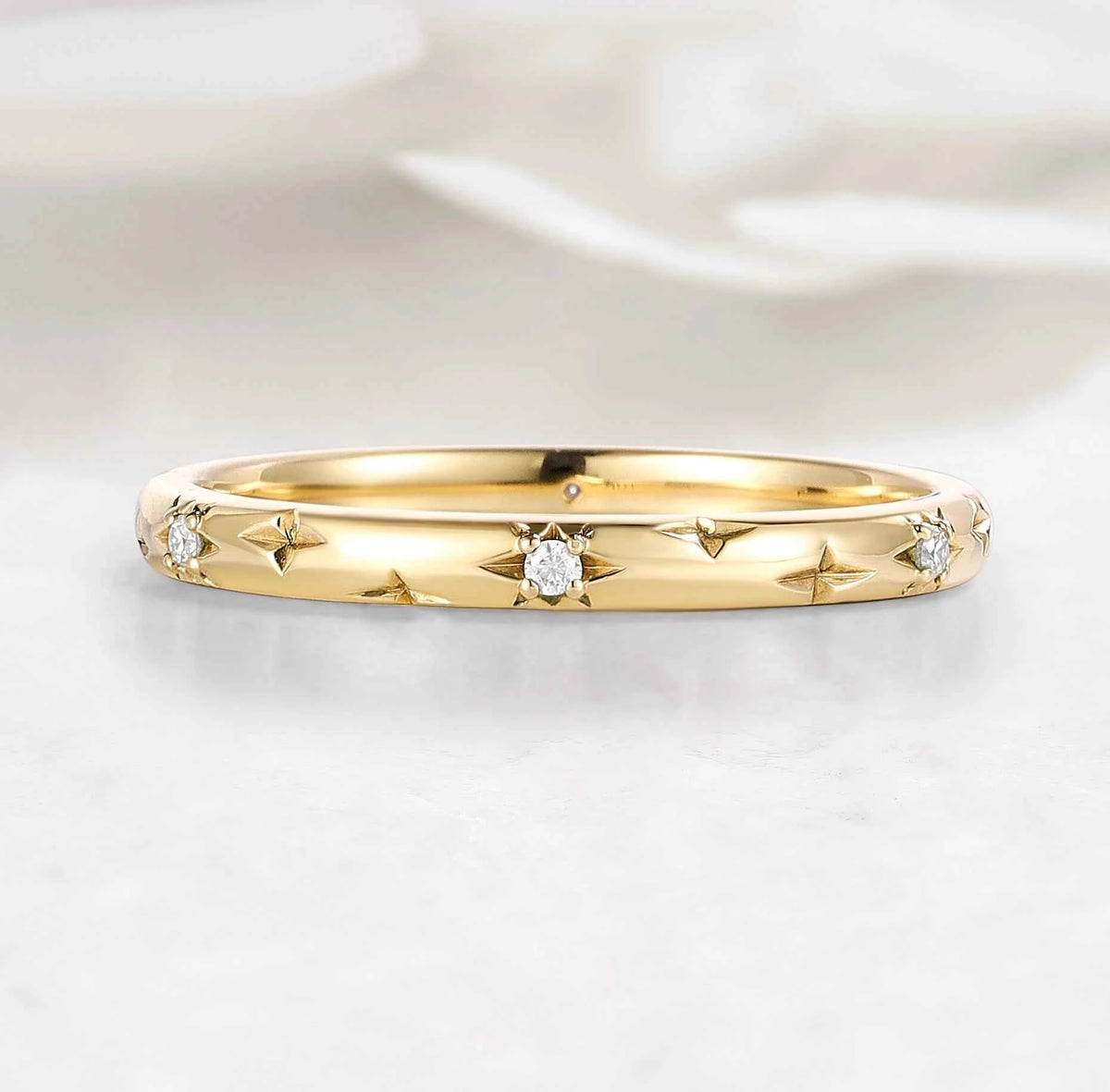Celestial Moon & Star Moissanite 2mm Straight Wedding Band