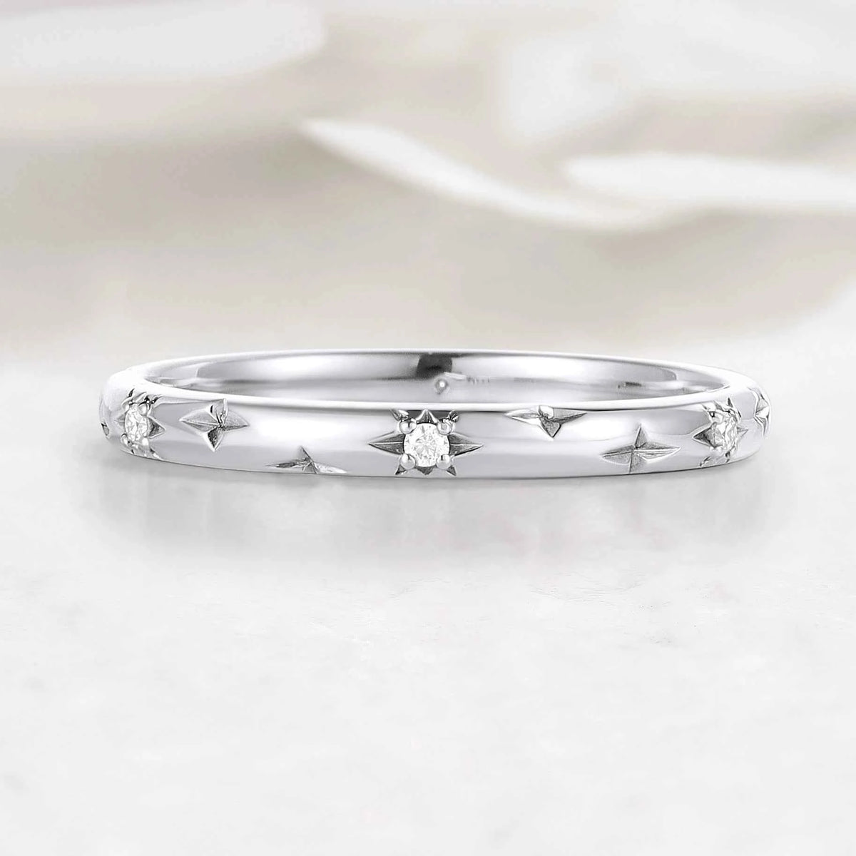 Celestial Moon & Star Moissanite 2mm Straight Wedding Band
