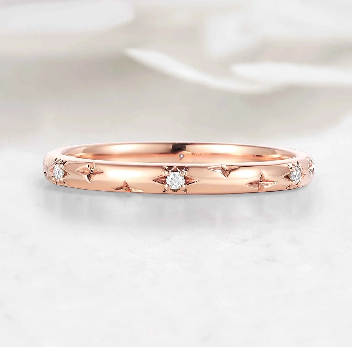 Celestial Moon & Star Moissanite 2mm Straight Wedding Band