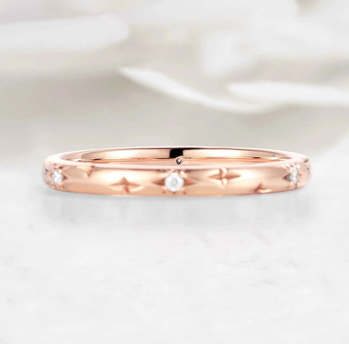 Celestial Moon & Star Moissanite 2mm Straight Wedding Band