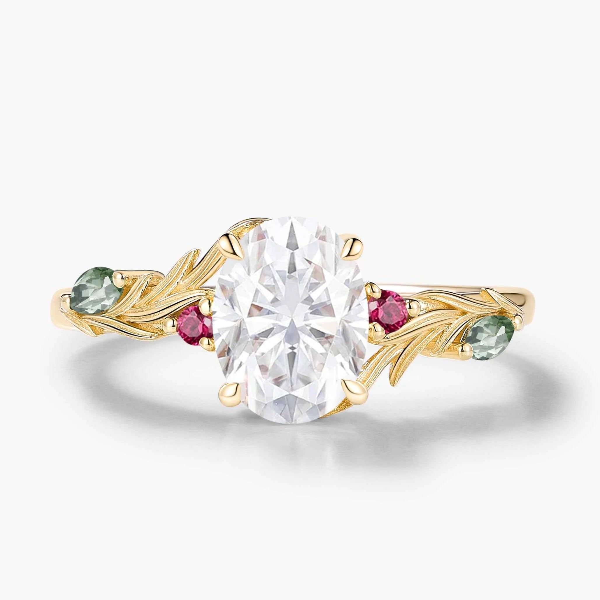 Oval Cut Moissanite Pine Leaf Engagement Ring - Rowan