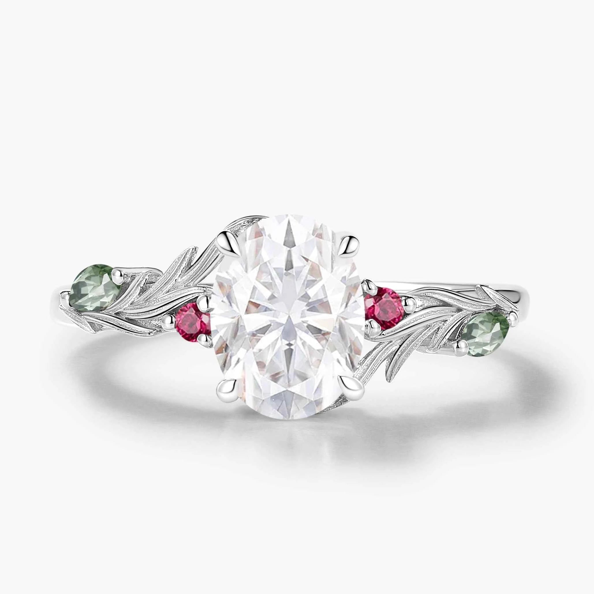 Oval Cut Moissanite Pine Leaf Engagement Ring - Rowan