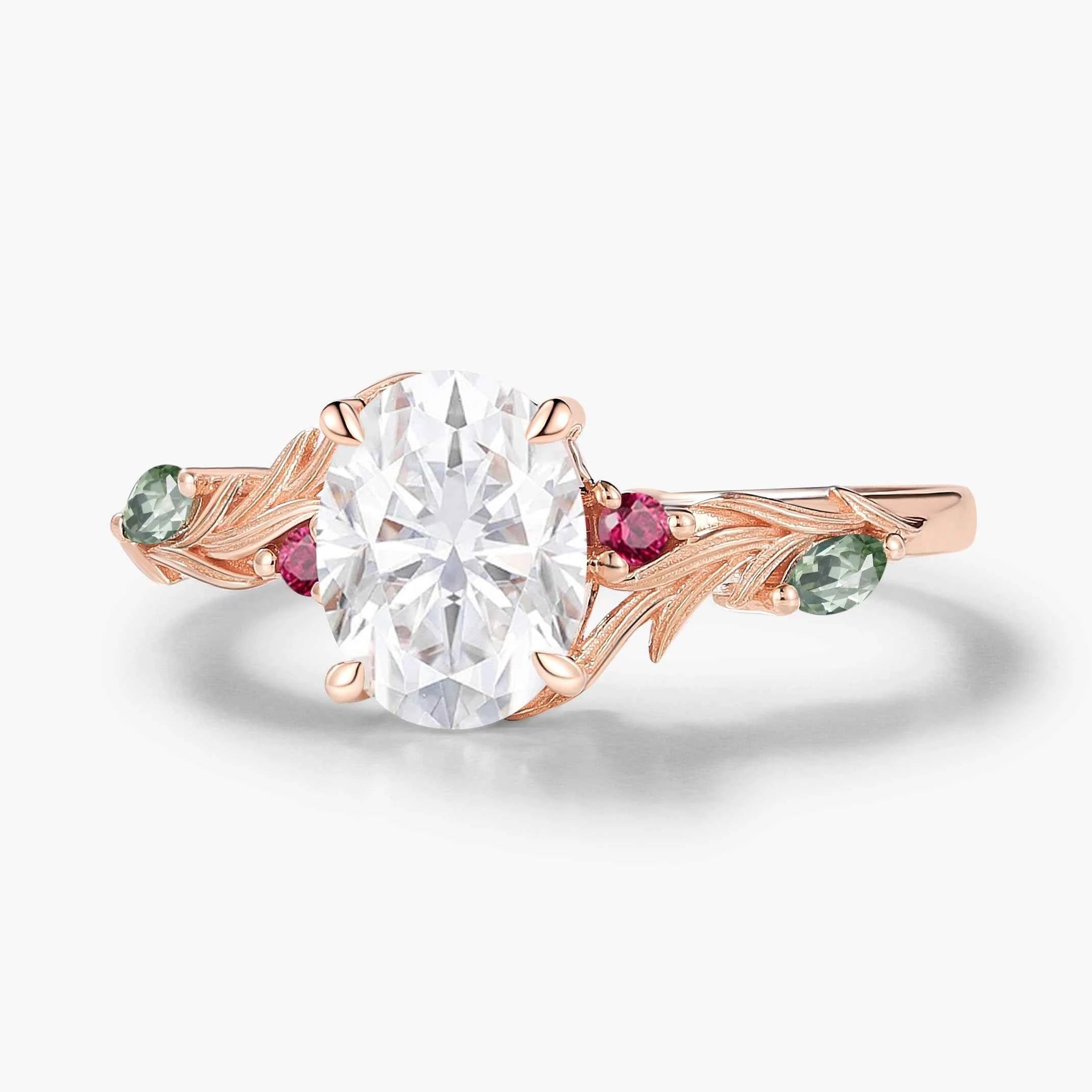 Oval Cut Moissanite Pine Leaf Engagement Ring - Rowan