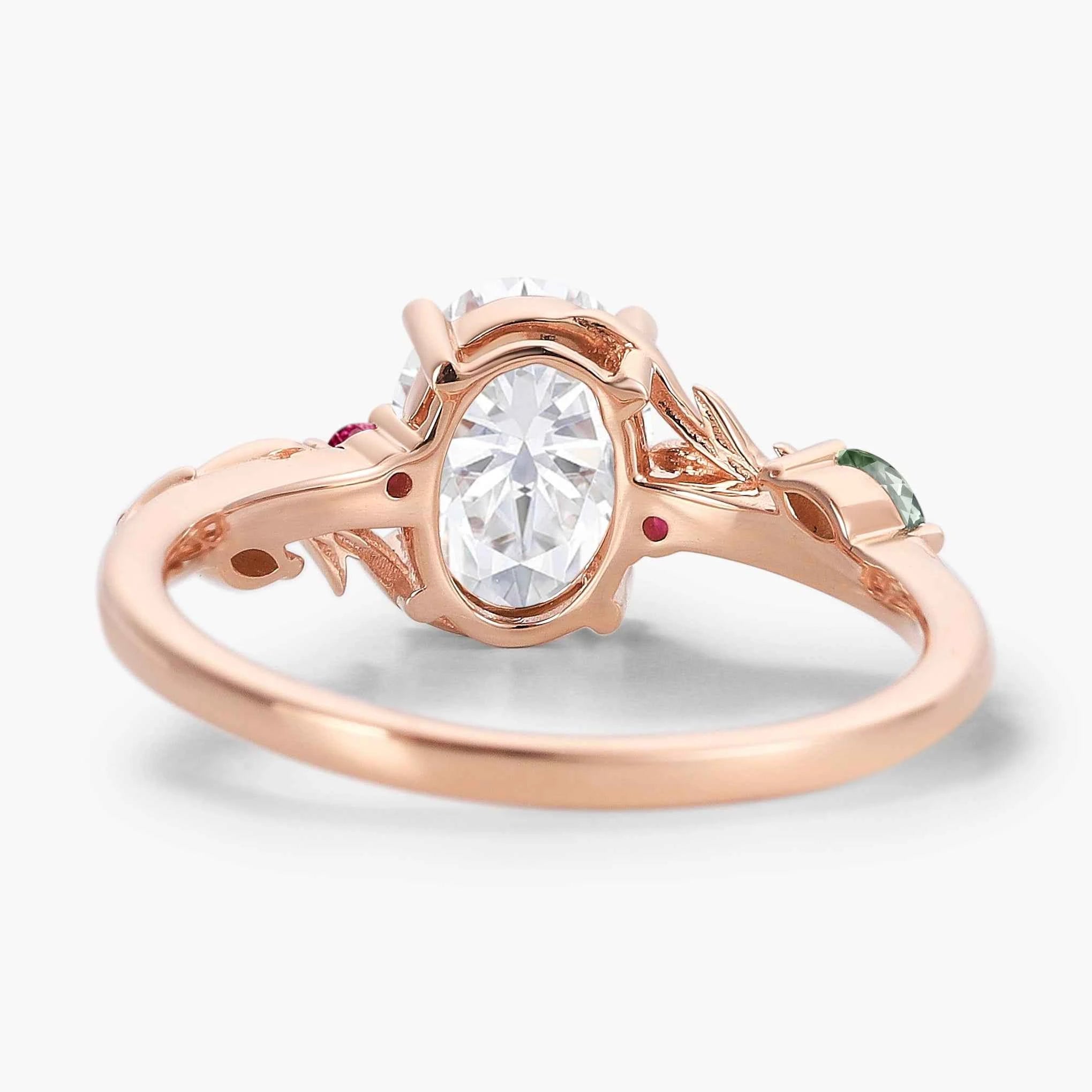 Oval Cut Moissanite Pine Leaf Engagement Ring - Rowan