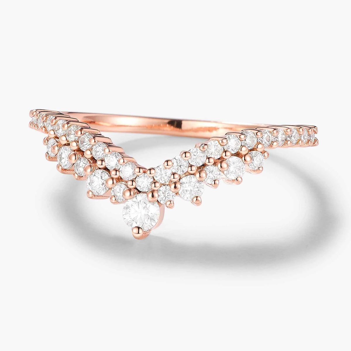 Custom Double Halo Moissanite V-Shaped Wedding Band