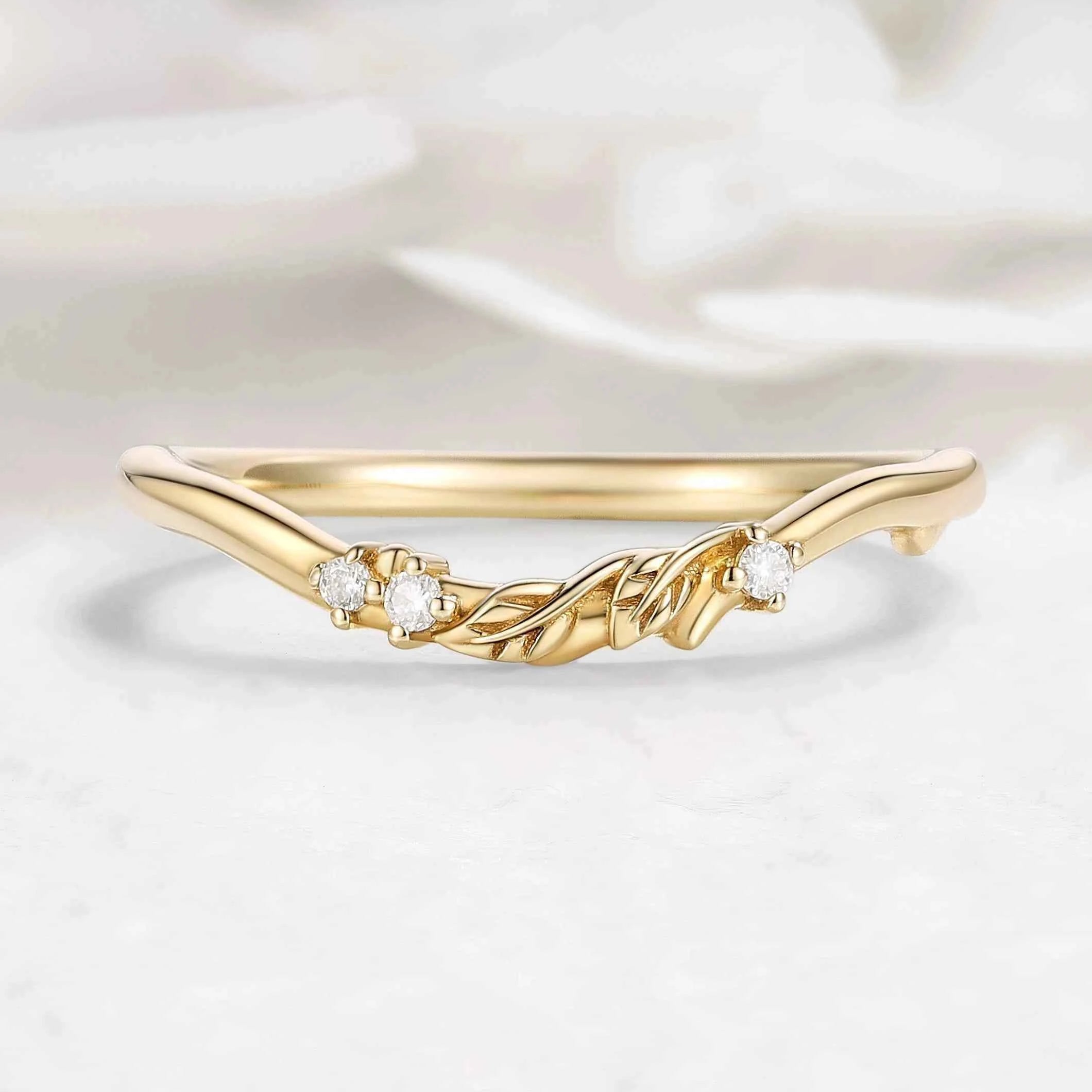 Nature-Inspired Leaf Moissanite Chevron Wedding Band