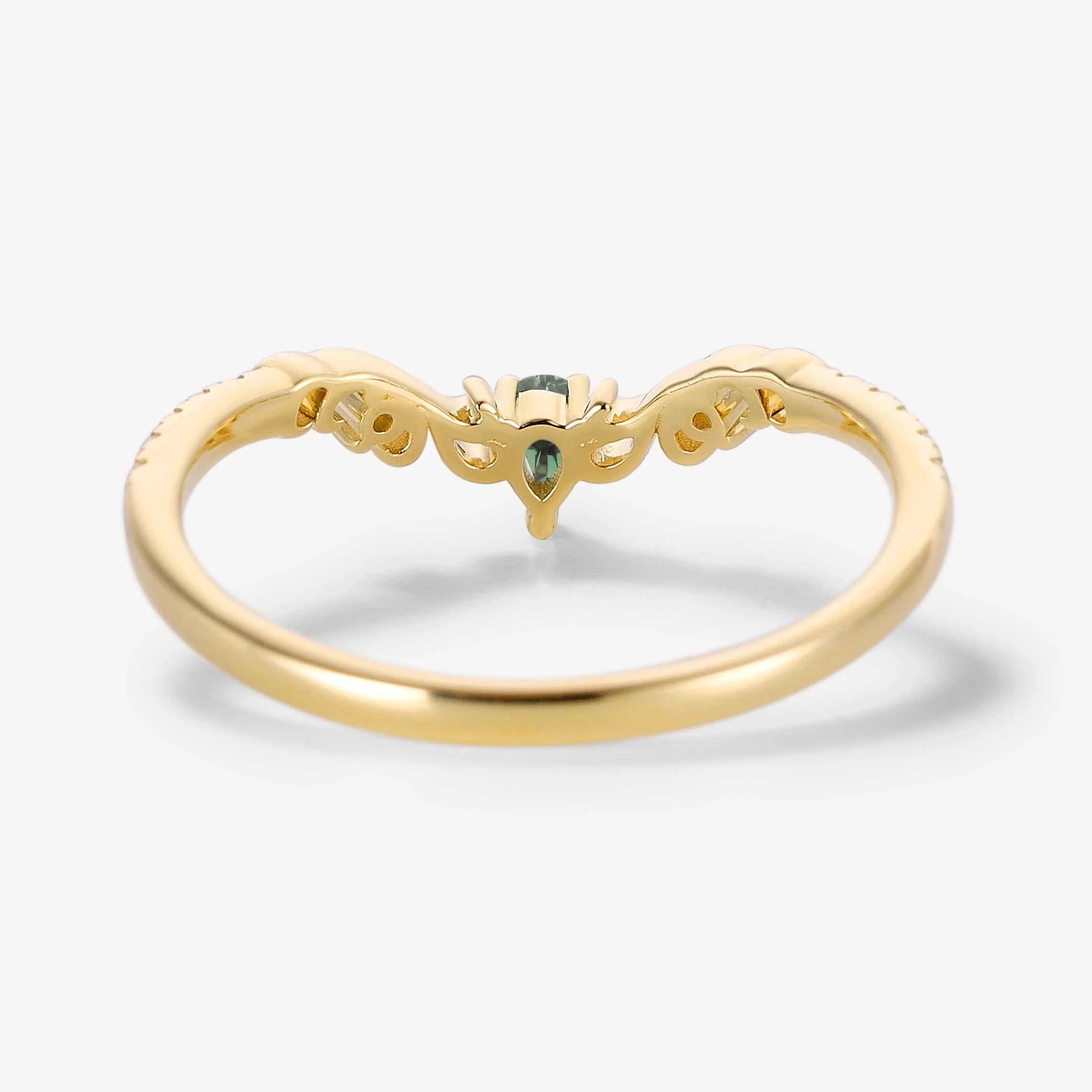 Pear Cut Natural Teal Sapphire & Moissanite Curved Wedding Band