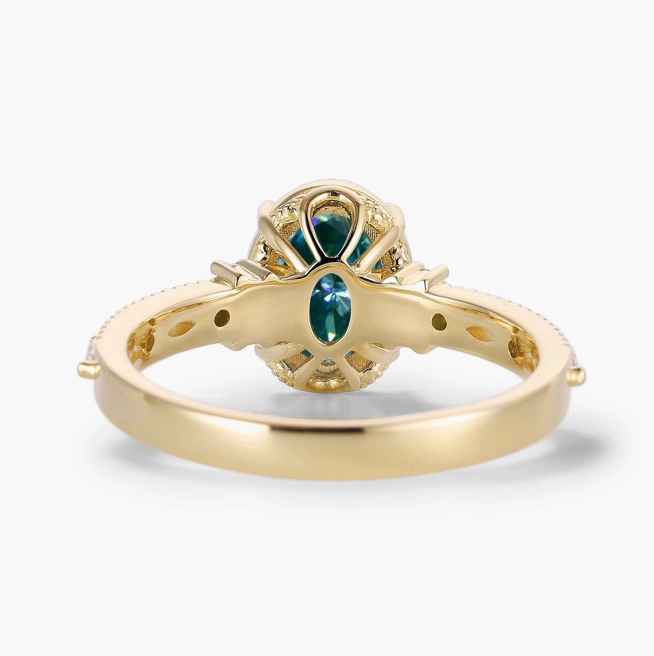 Classic Oval Cut Green Moissanite Bezel Engagement Ring