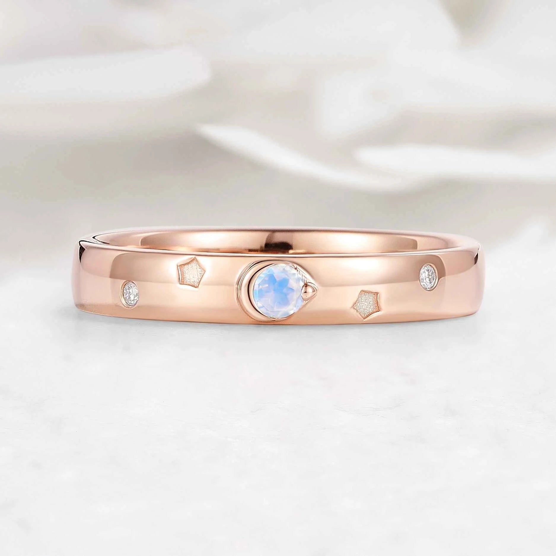 Moon & Star Moonstone Men's Wedding Band - Altair