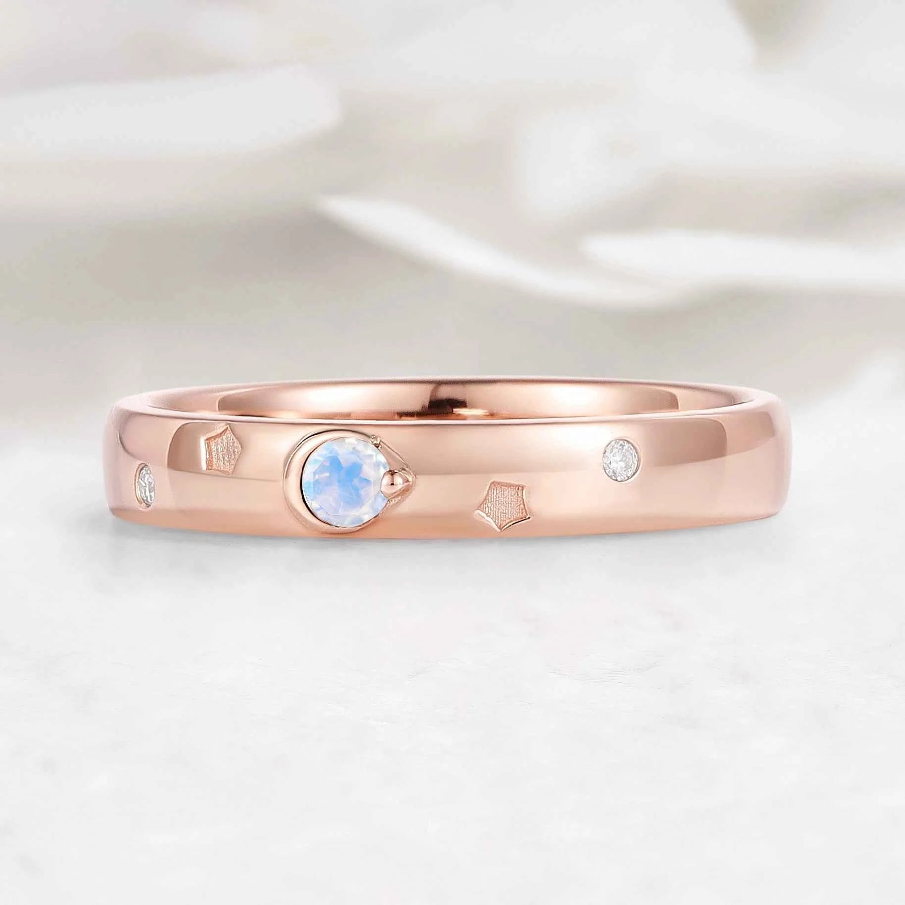 Moon & Star Moonstone Men's Wedding Band - Altair