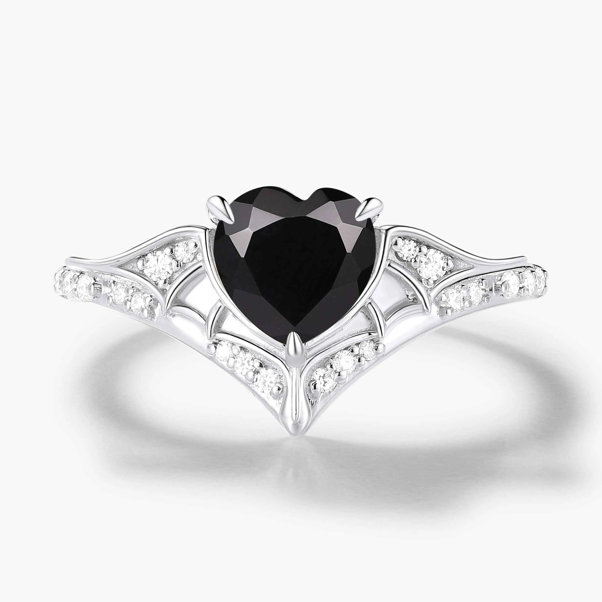 Bat Wing Inspired Black Onyx Heart Cut Ring