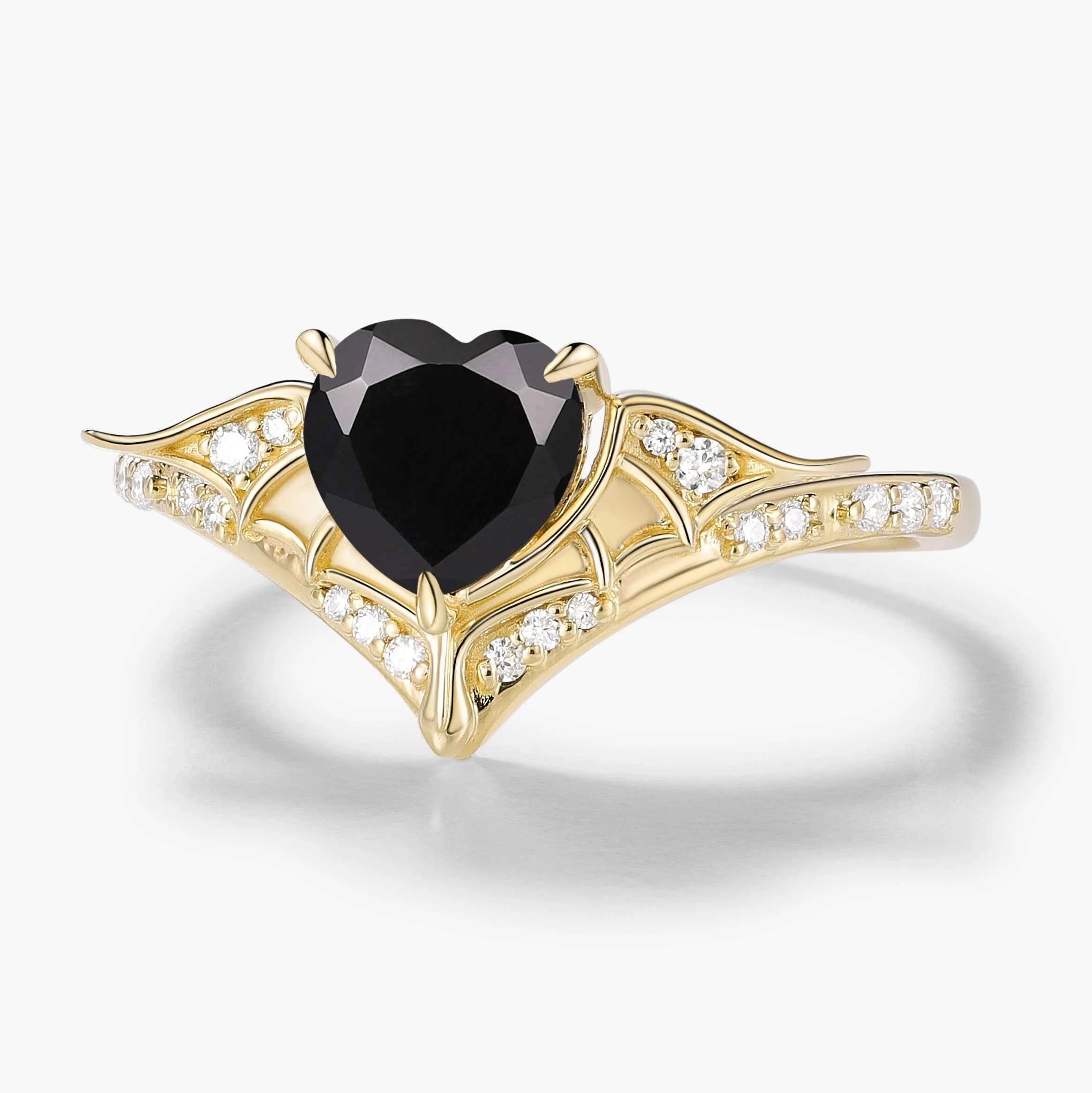 Bat Wing Inspired Black Onyx Heart Cut Ring