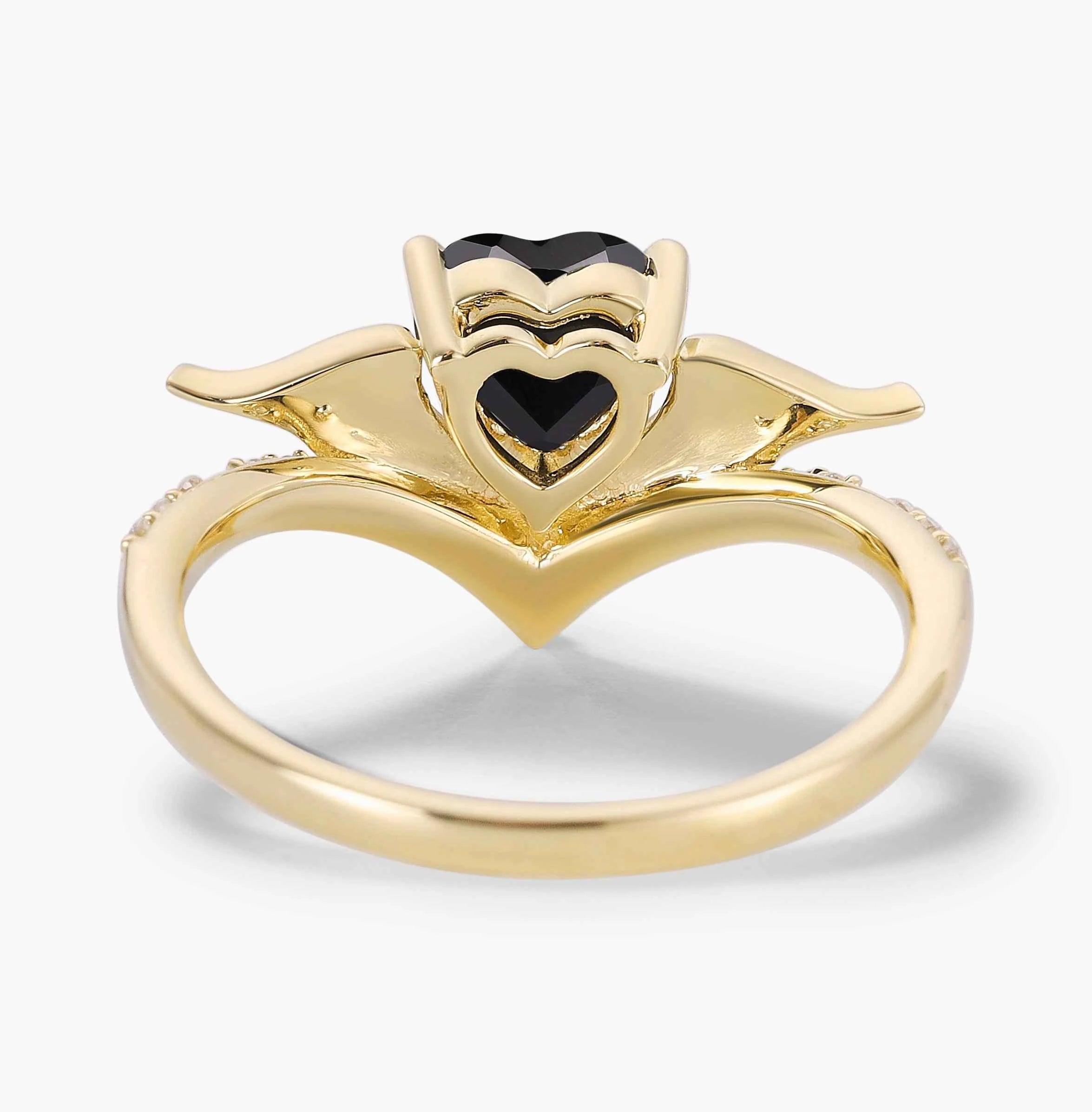 Bat Wing Inspired Black Onyx Heart Cut Ring