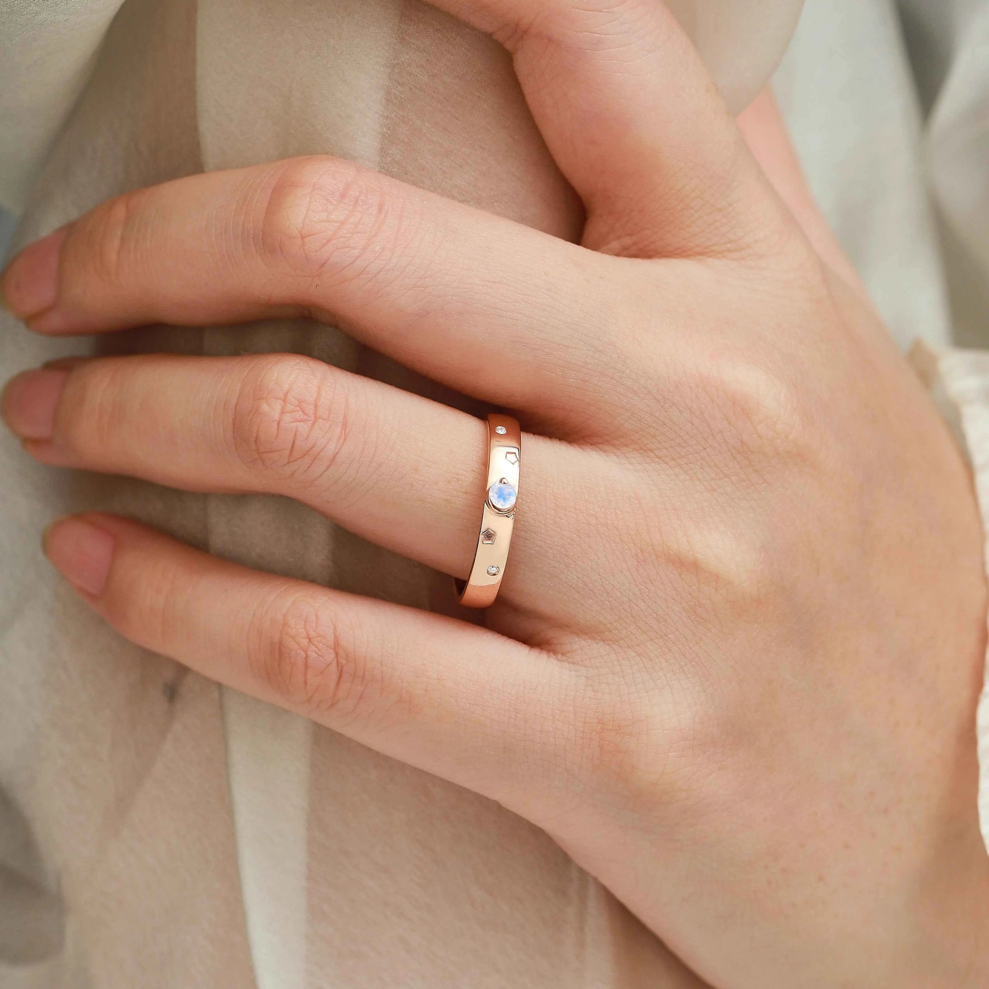 Moon & Star Moonstone Men's Wedding Band - Altair