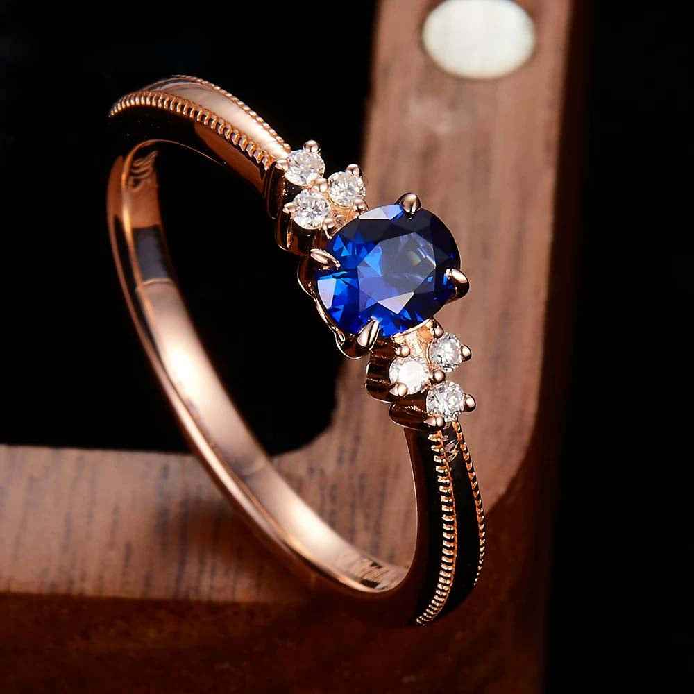 Vintage 0.5ct Lab Sapphire Oval Cut Engagement Ring With With Men's Wedding Band