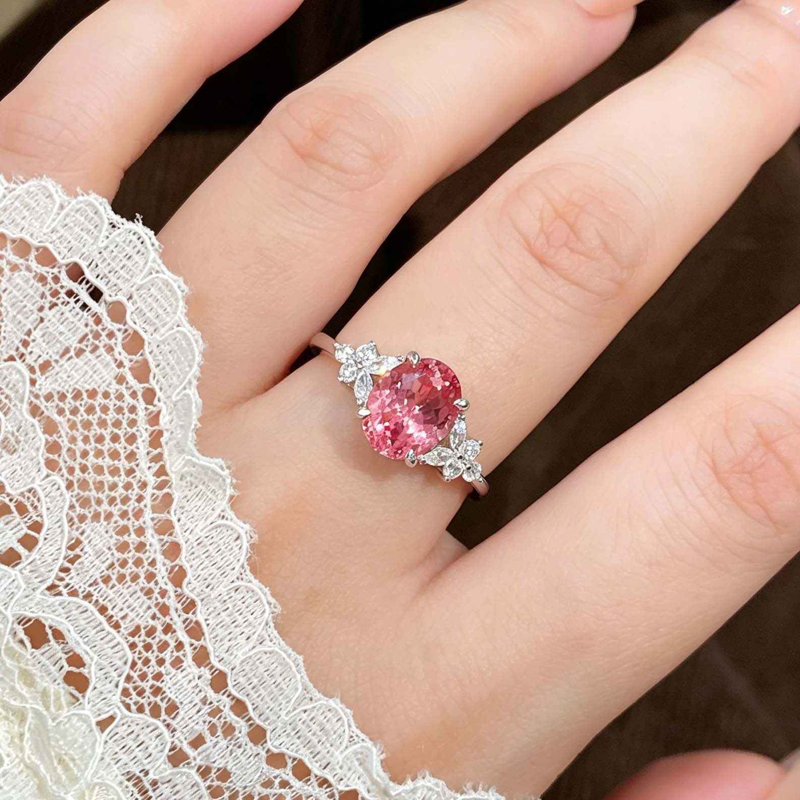 Oval Cut 2.8ct Padparadscha Engagement Ring