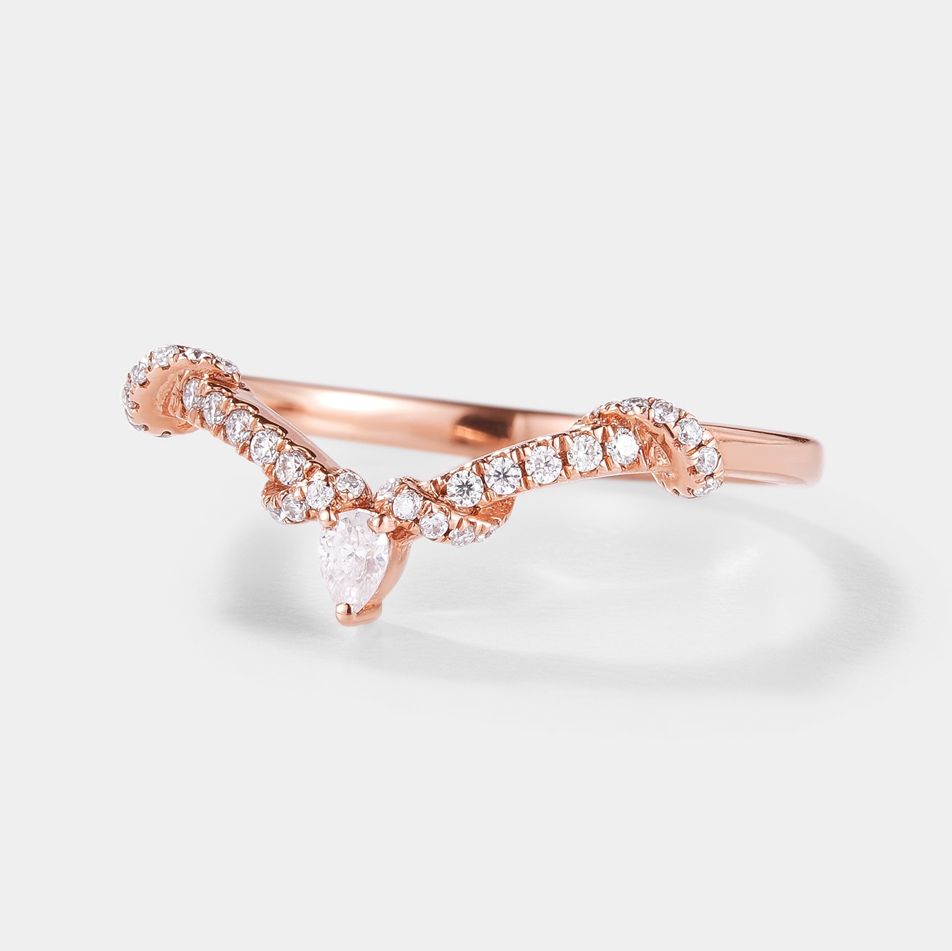 Rose gold moissanite twisted stacking wedding band, vintage design, bridal ring set