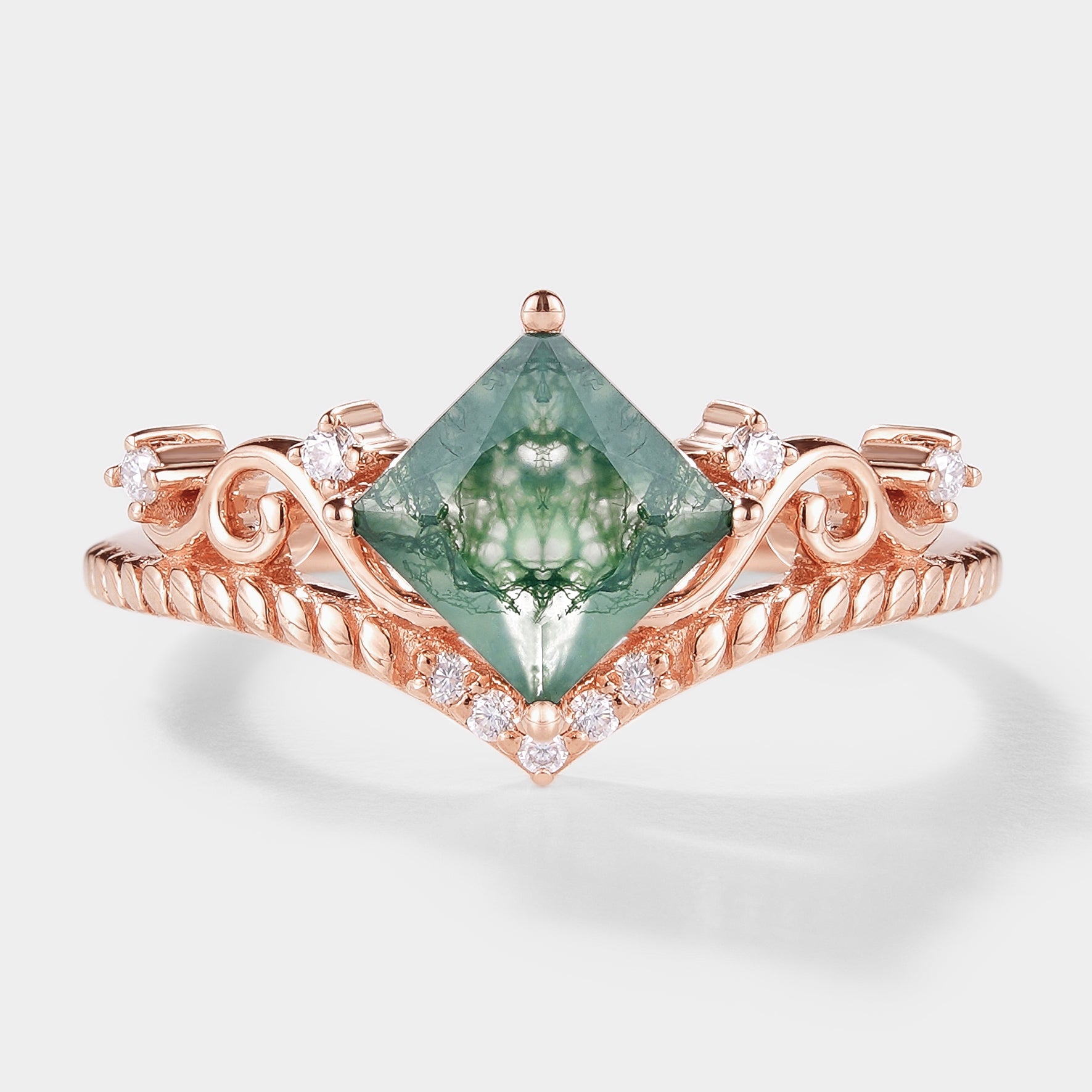 Princess Cut Moss Agate Vintage Engagement Ring