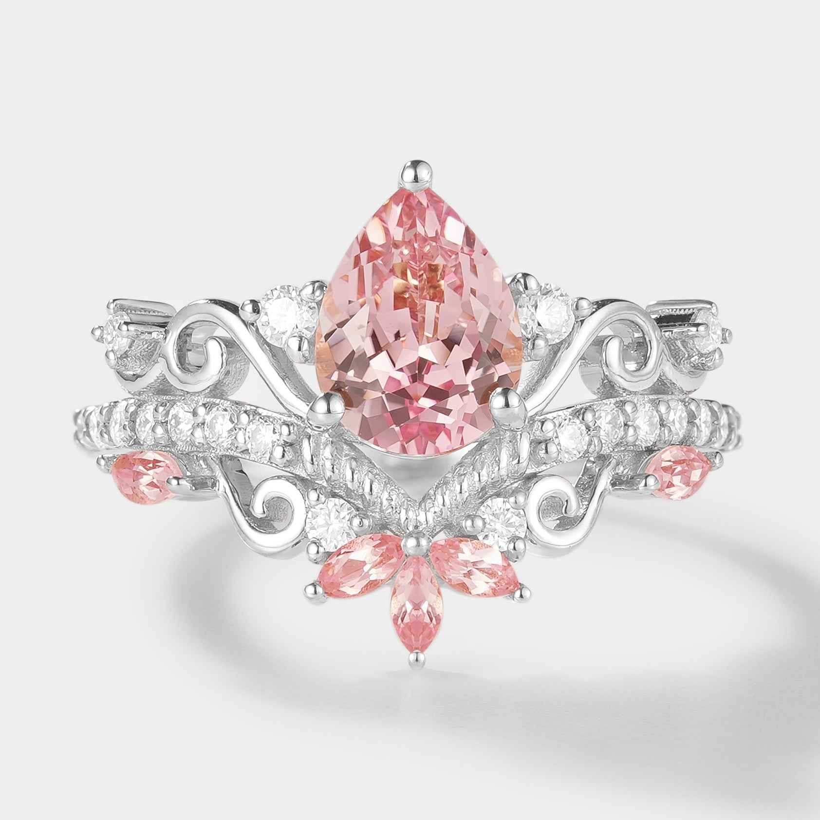 Custom Marquise Cut Lab Padparadscha Pink Sapphire Engagement Ring For