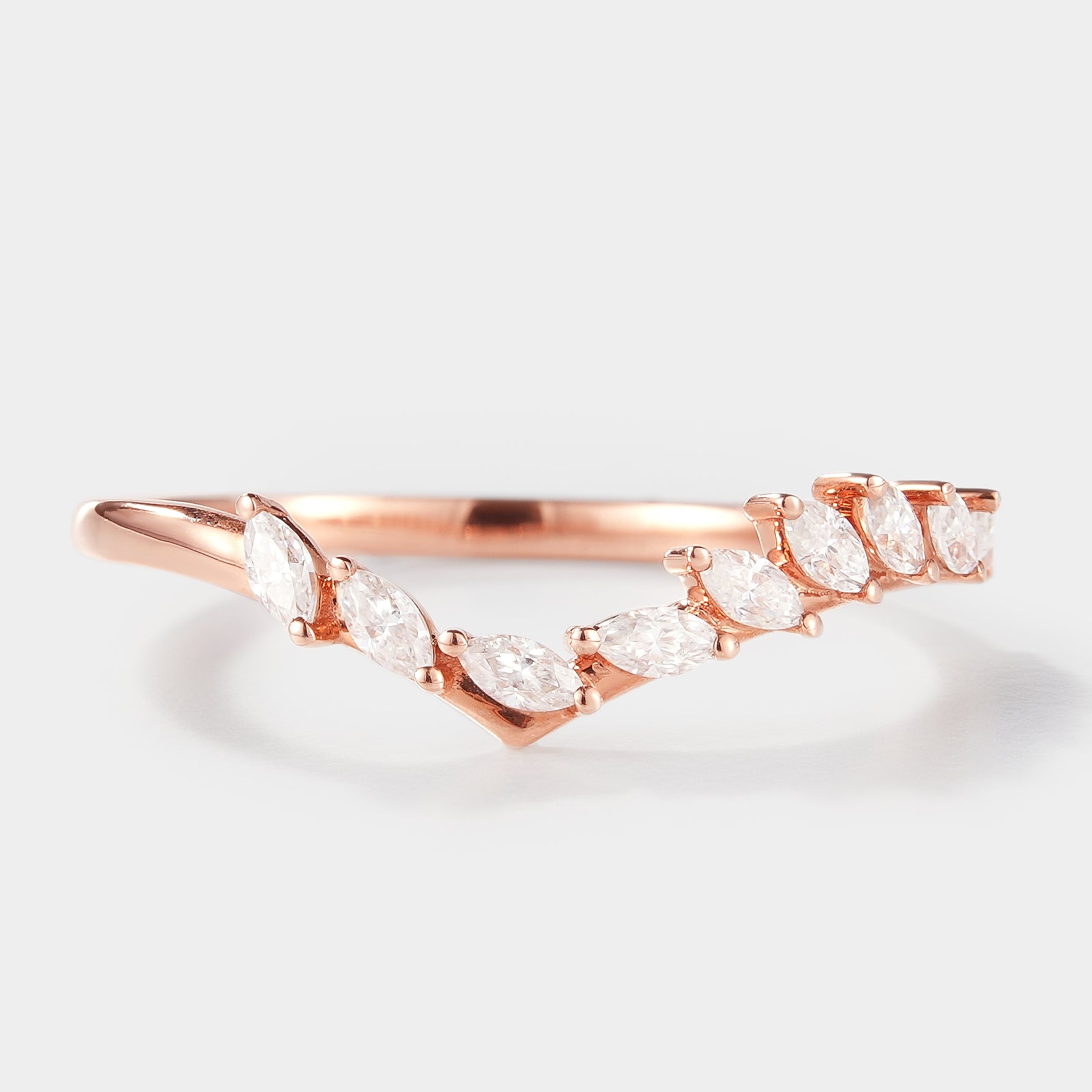 Irregular Moissanite Curved Wedding Band in Rose Gold