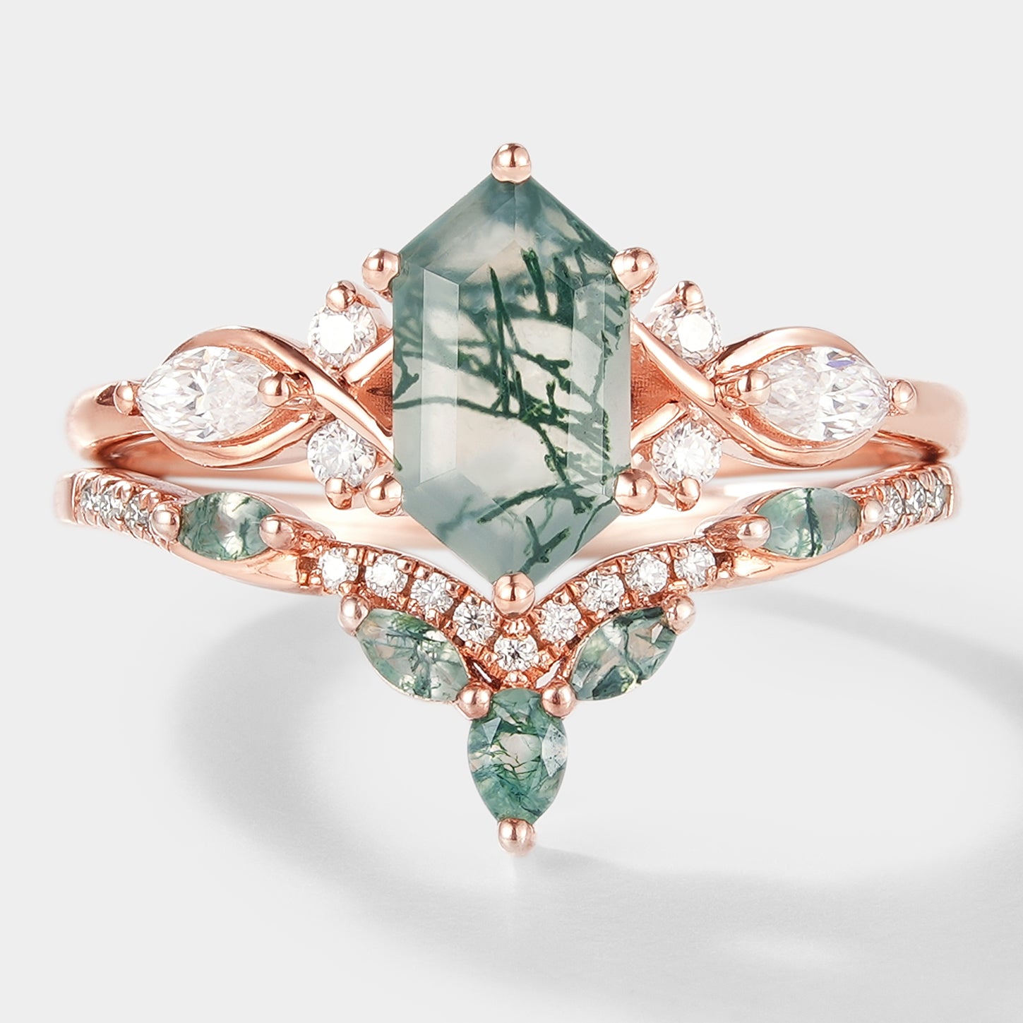 Long Hexagon Moss Agate Bridal Set 2pcs - Lahela Jewelry
