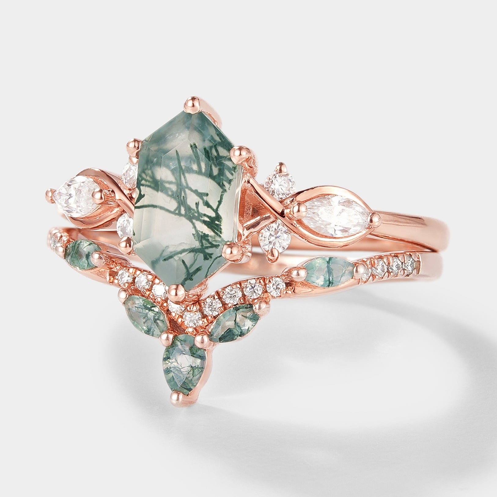 Long Hexagon Moss Agate Bridal Set 2pcs - Lahela Jewelry