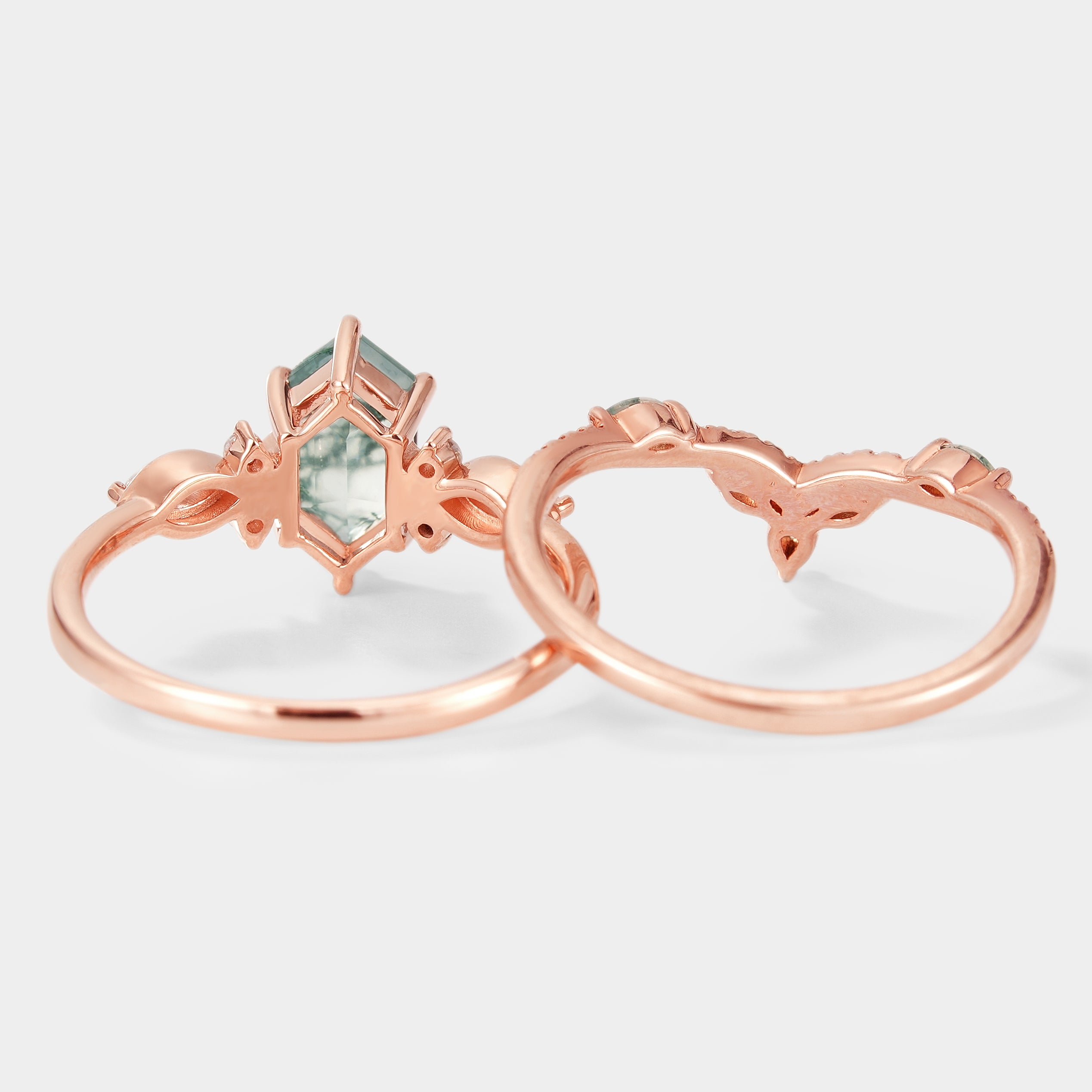 Long Hexagon Moss Agate Bridal Set 2pcs - Lahela Jewelry