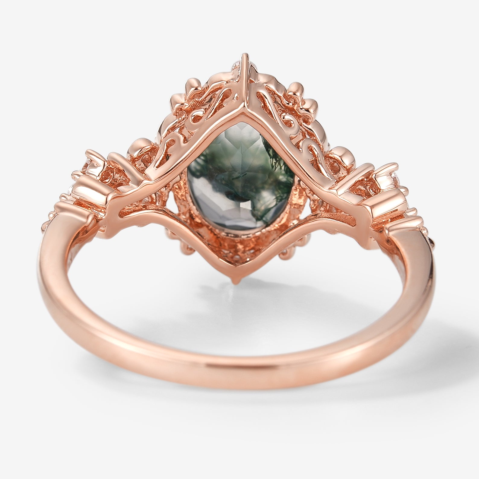 Oval Cut Moss Agate Vintage Engagement Ring - Lahela Jewelry