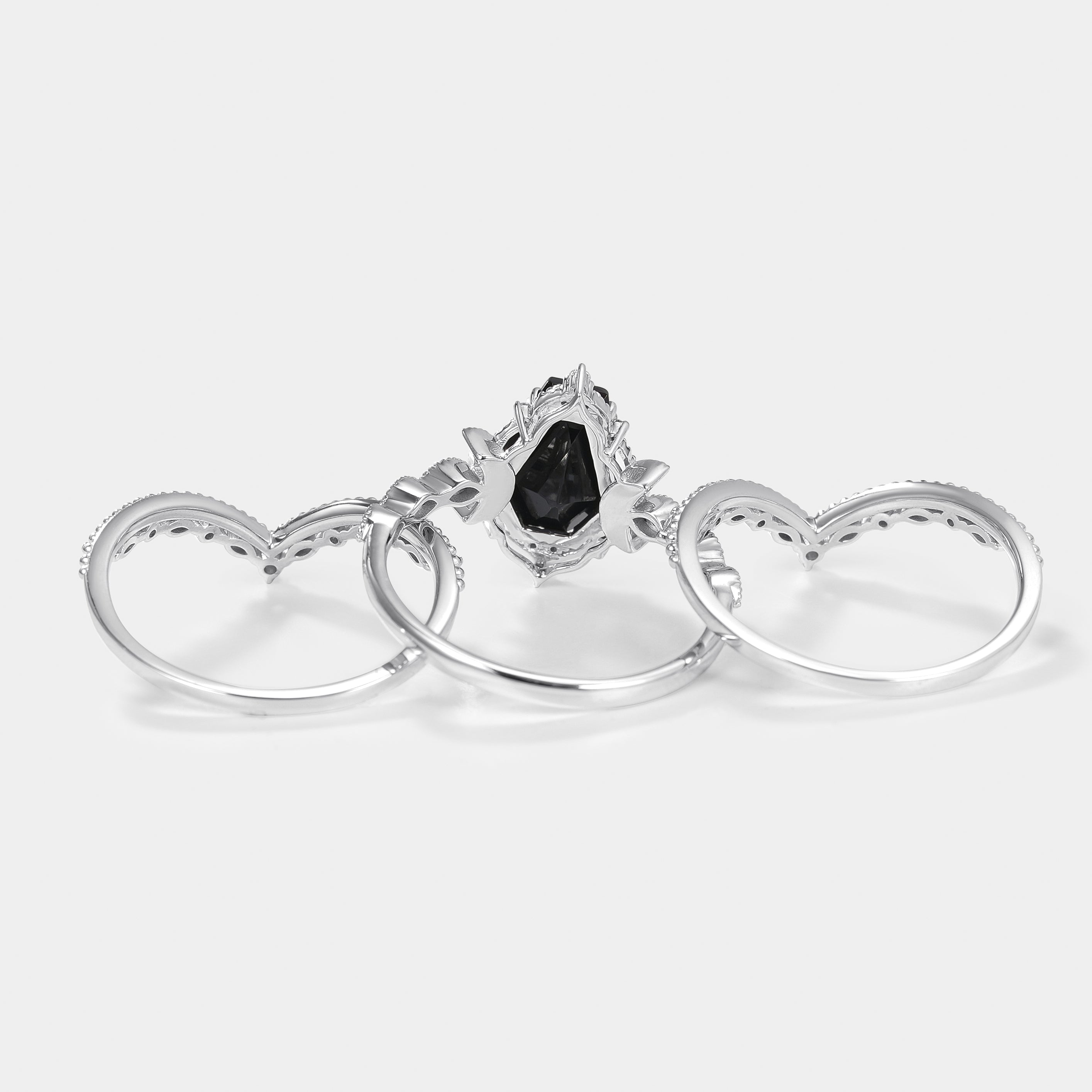 Unique Black Onyx Engagement Ring Set