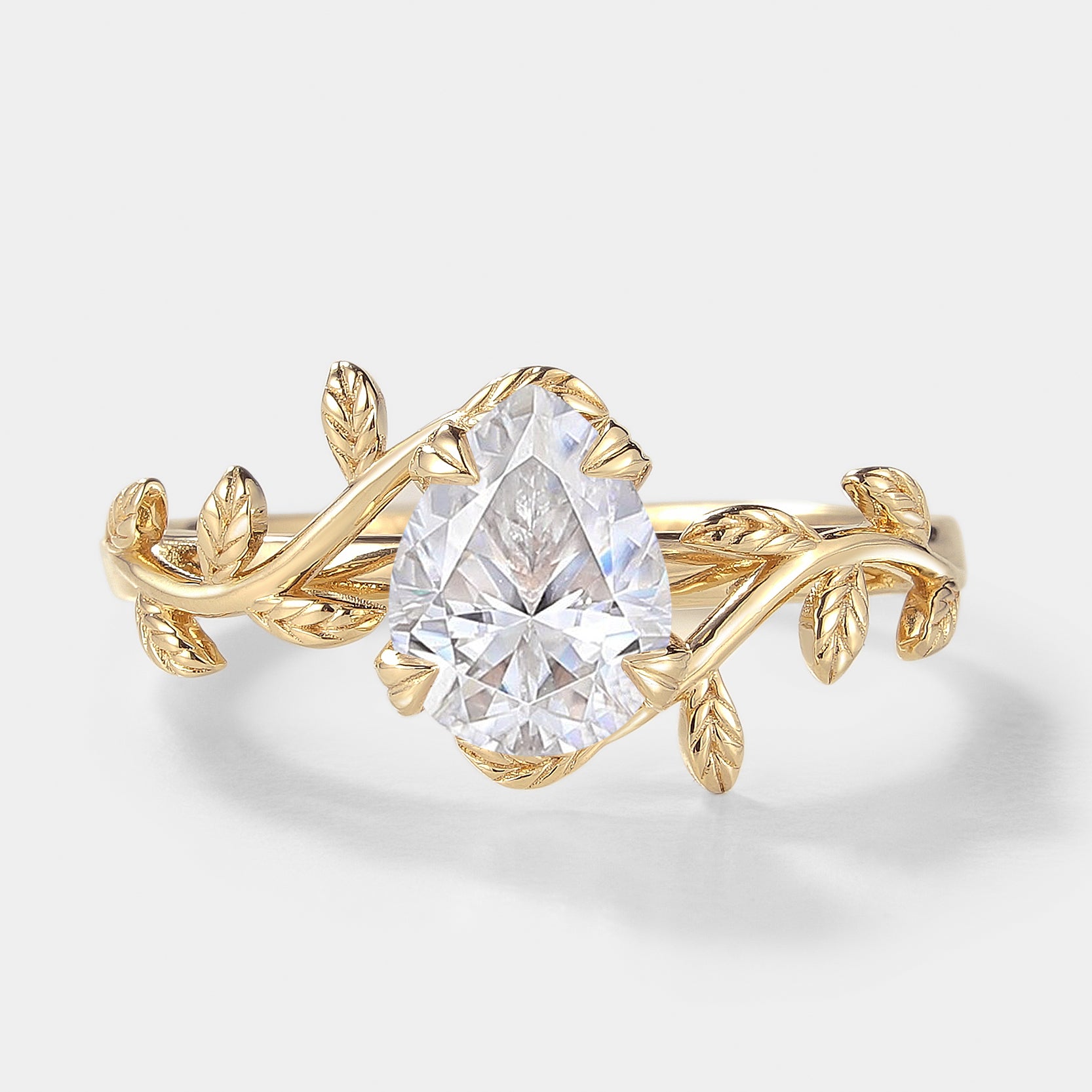 Pear Cut Moissanite Nature Inspired Leaf Engagement Ring