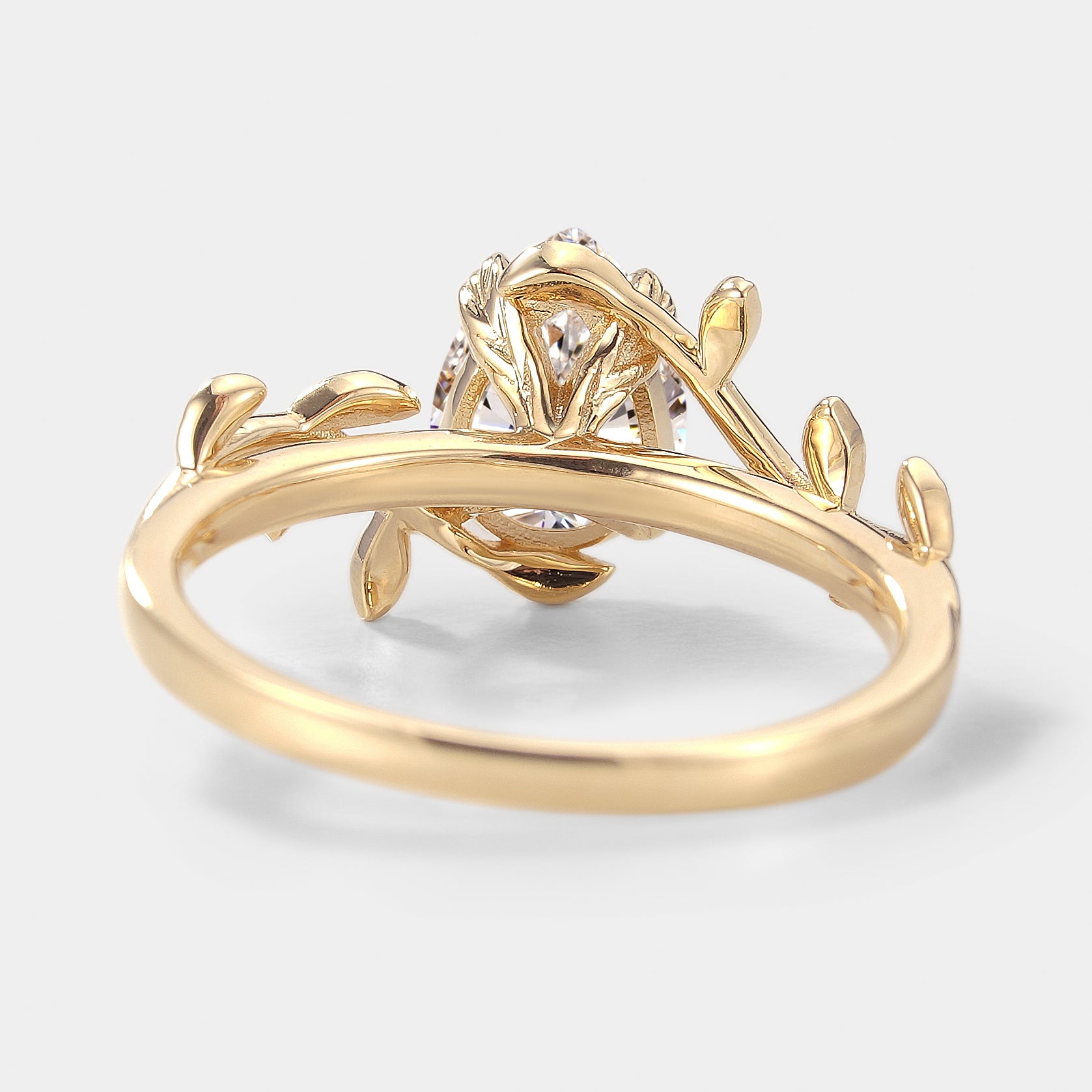 Pear Cut Lab Grown Diamond Engagement Ring With Leaves - Lahela Jewelry