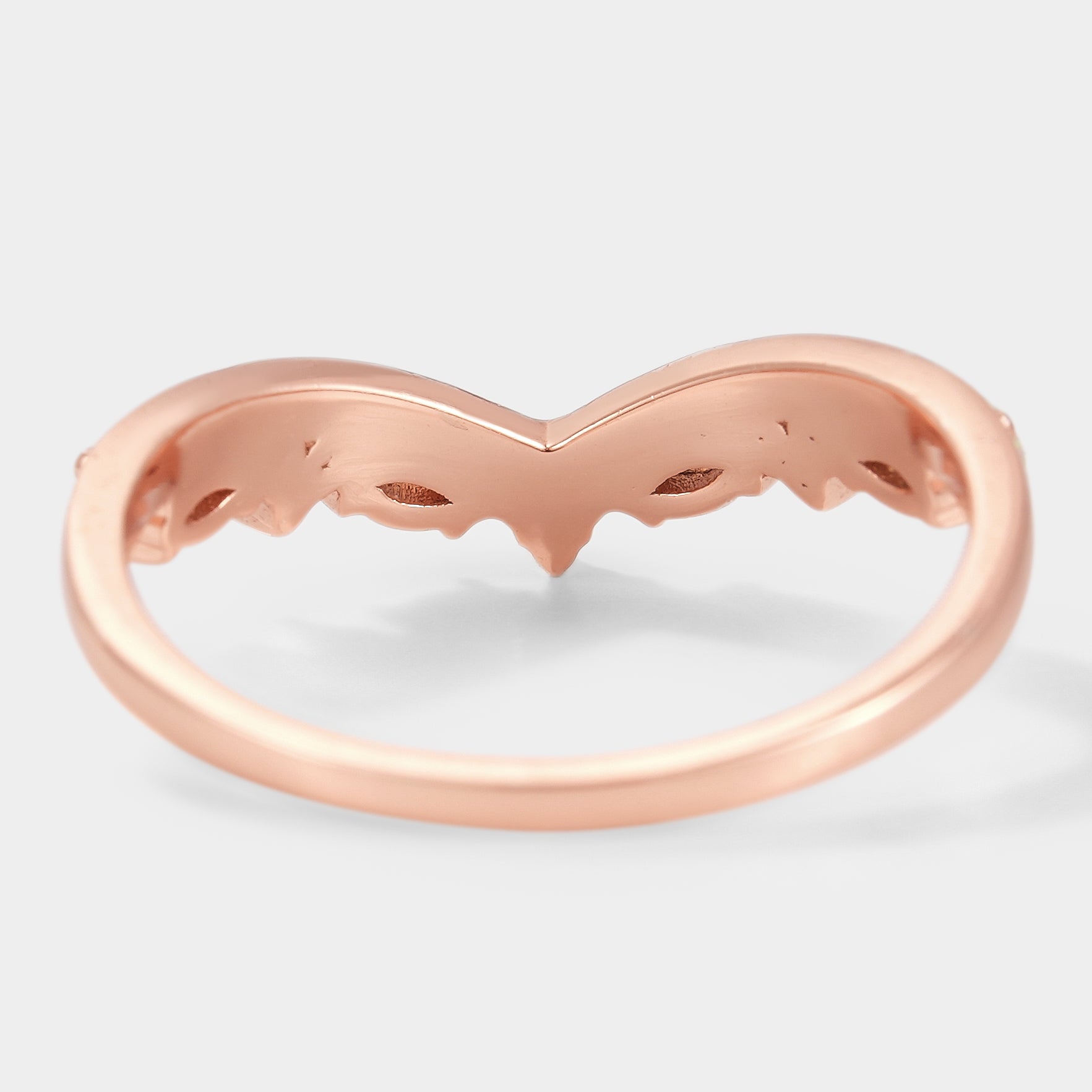 Rose gold chevron wedding band ring set, opal and moissanite accents