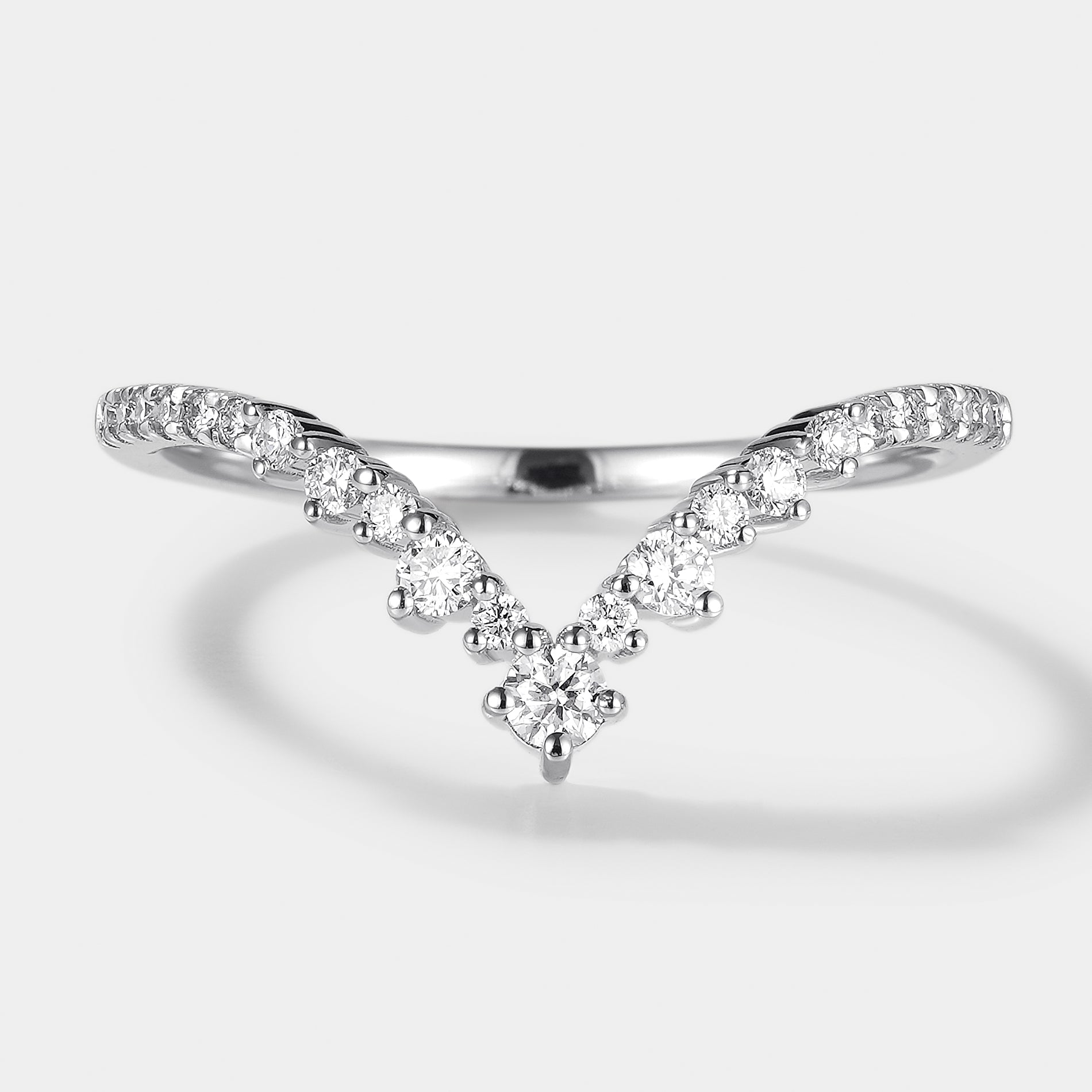 V-shaped Moissanite Wedding Band. Classic design.