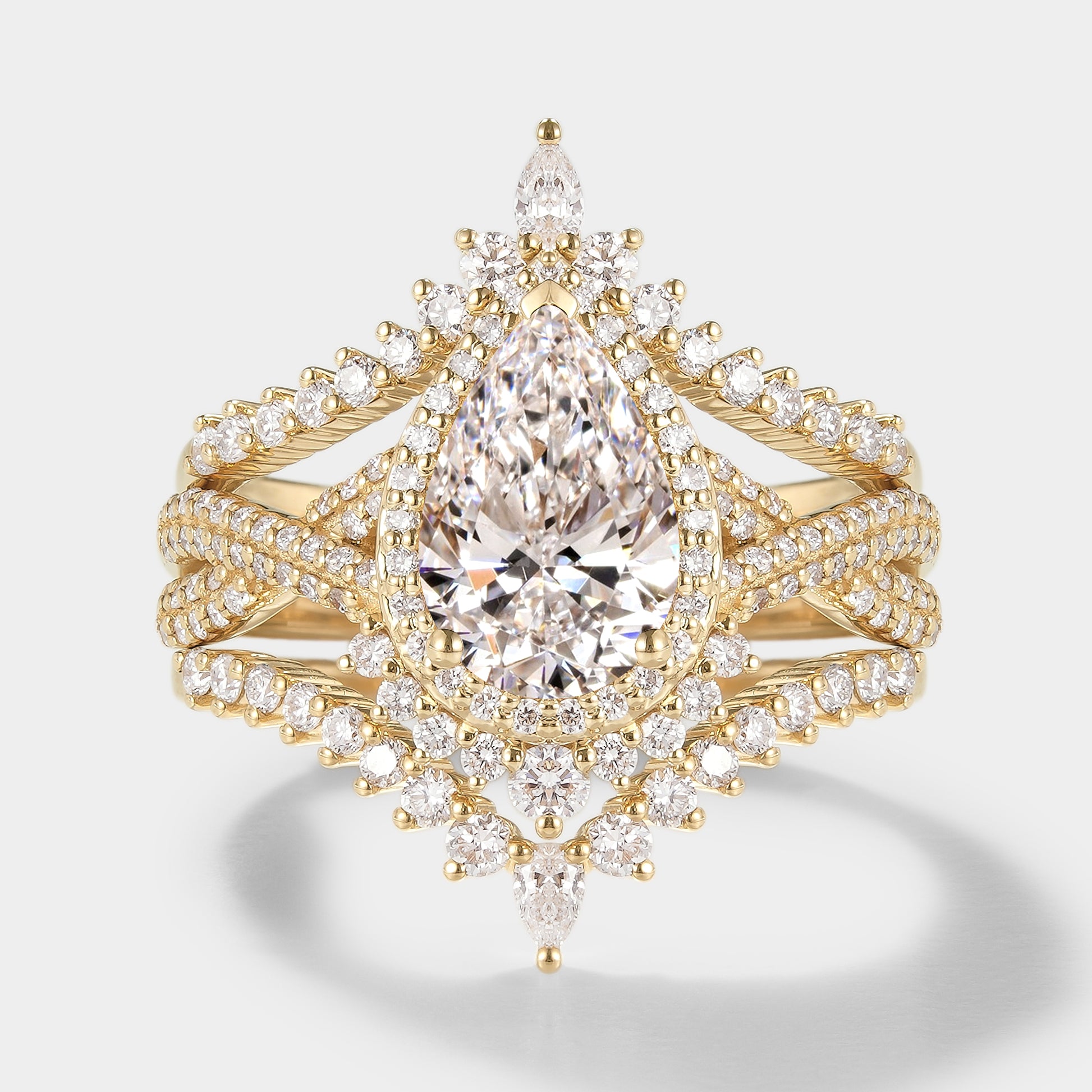 Pear Cut Lab Grown Diamond Engagement Ring Set 3pcs - Lahela Jewelry