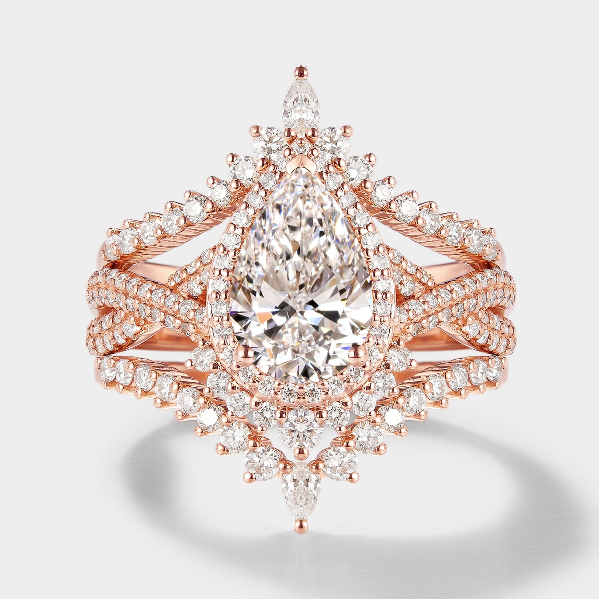 Rose Gold Pear Cut Diamond Ring Set