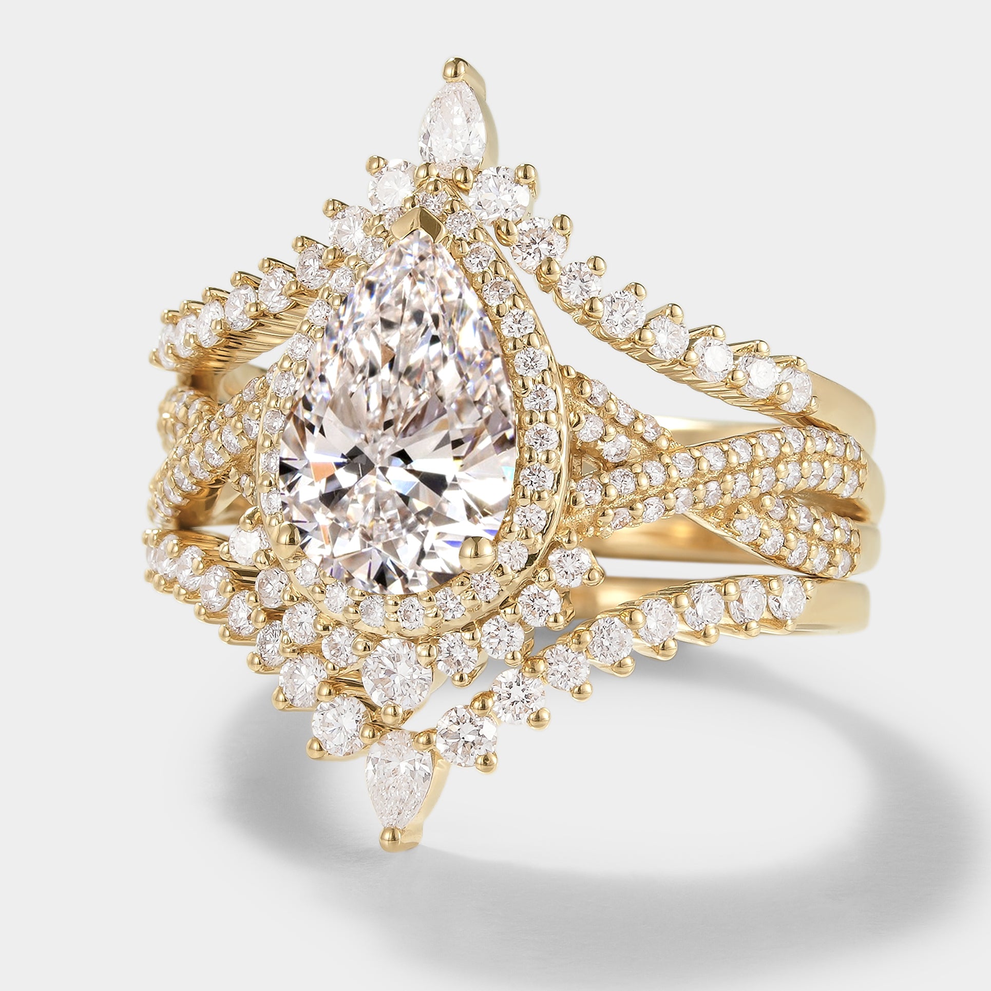 Pear Cut Lab Grown Diamond Ring Set, Lahela Jewelry