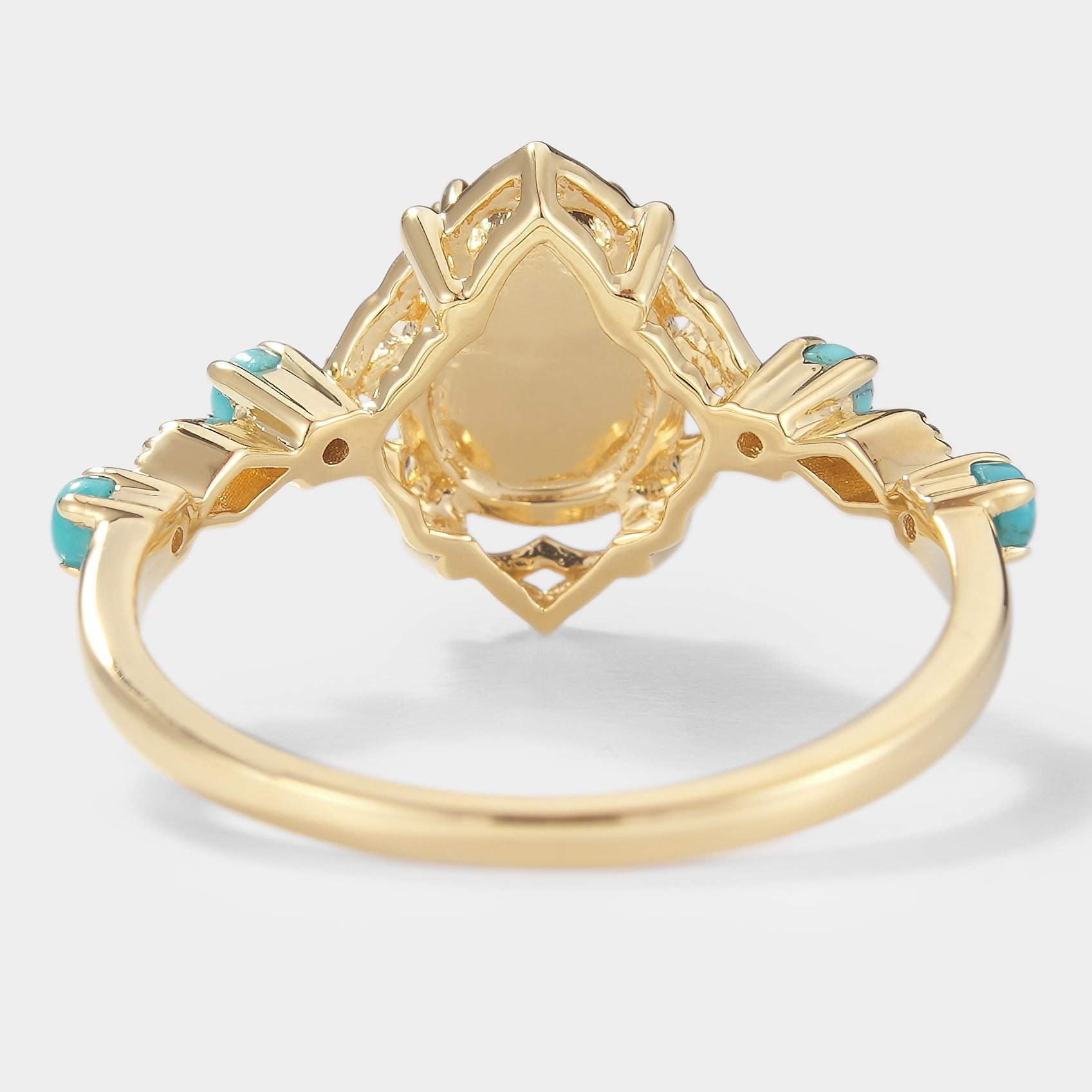 Gold pear-cut opal ring with turquoise, Lahela Jewelry