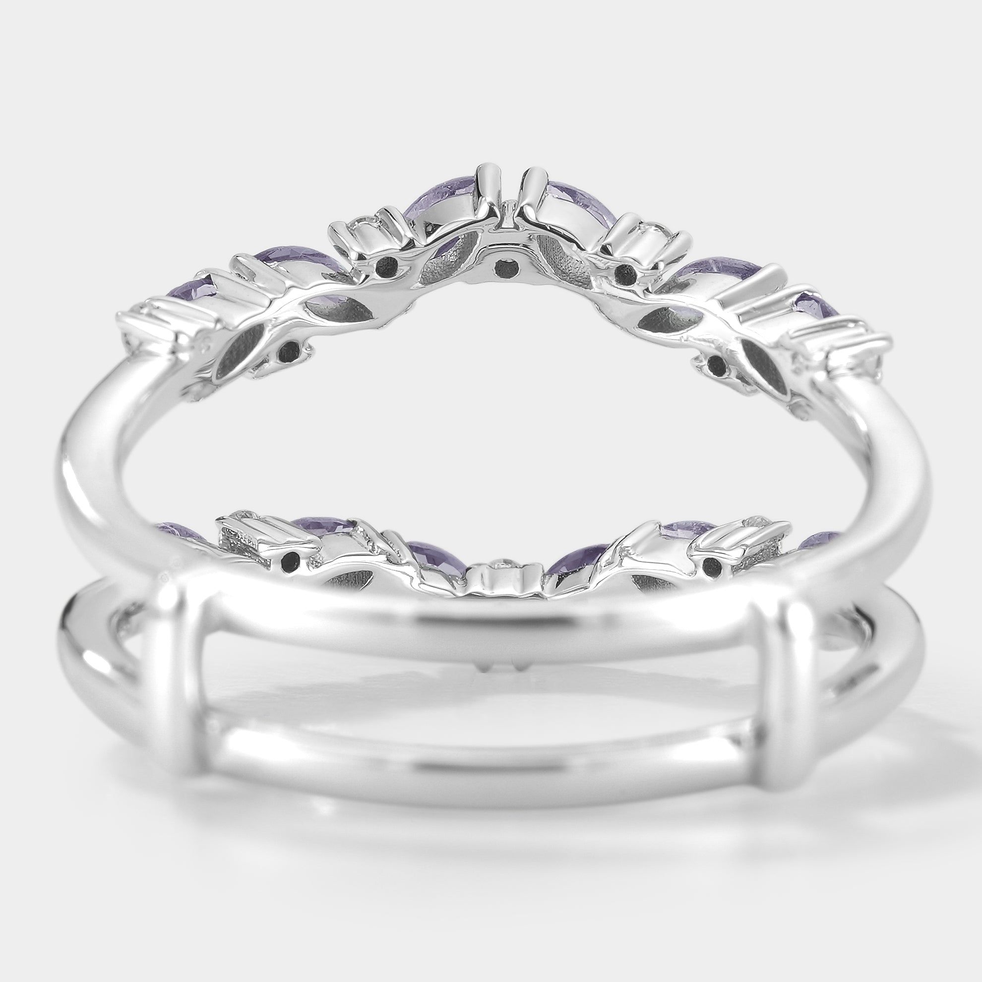 Alexandrite enhancer wedding band, purple alexandrite stones, sterling silver bridal set. Ideal for engagement.
