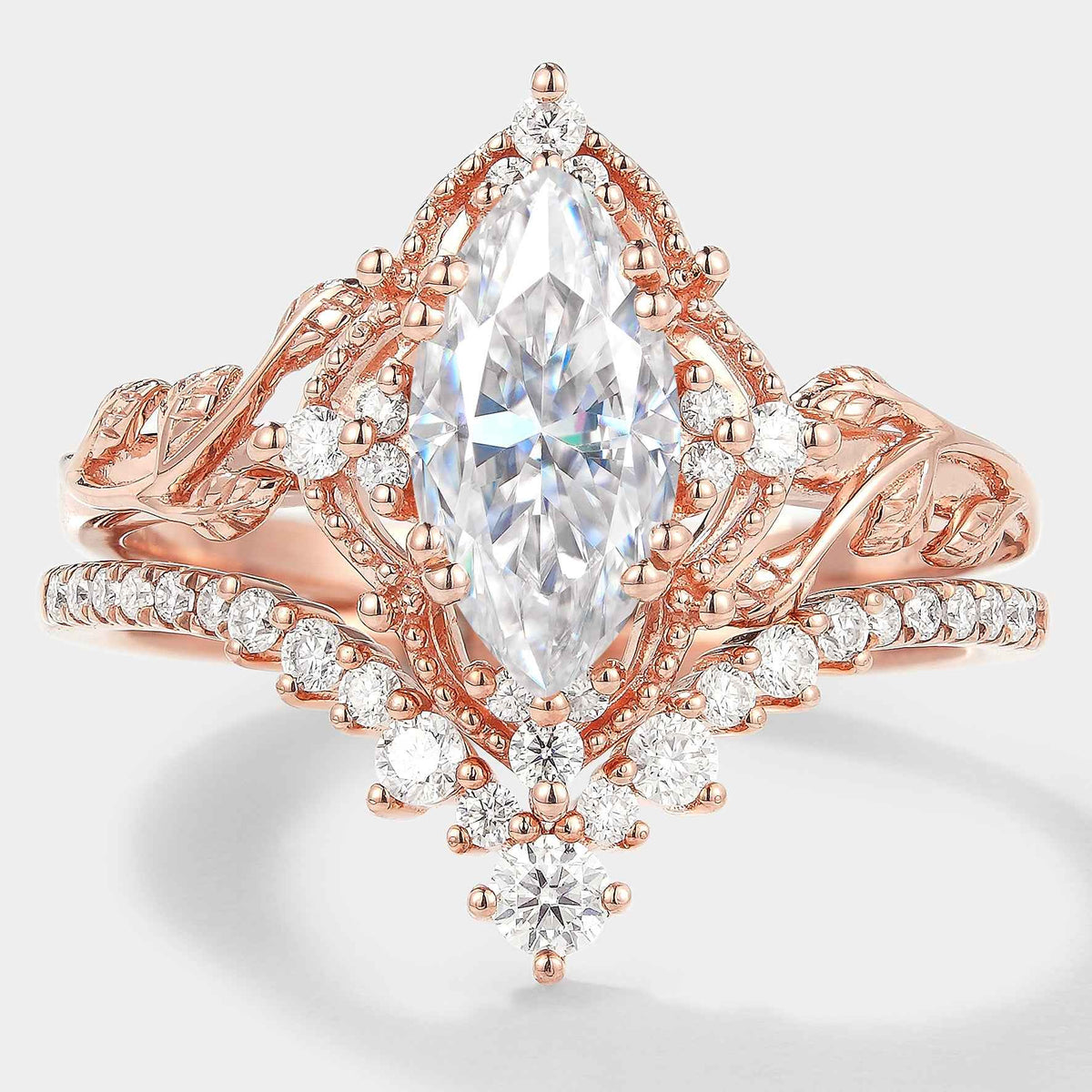 Marquise Cut VS1 D 1.5ct Lab Diamond Engagement Ring With Curved Wedding Band 2pcs