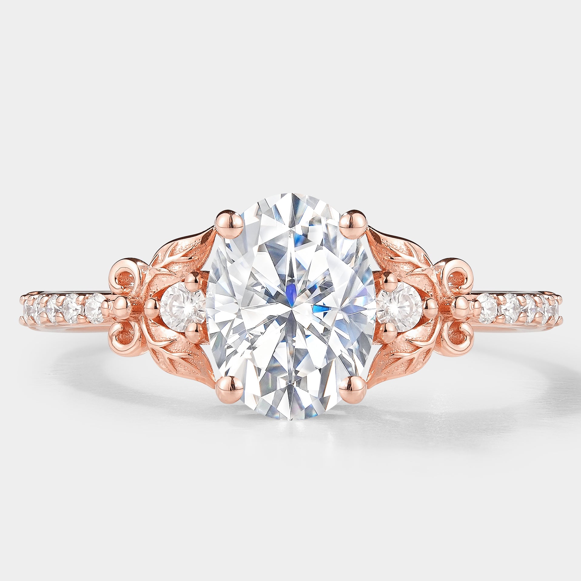 Leaf Inspired Oval Cut Moissanite Engagement Ring